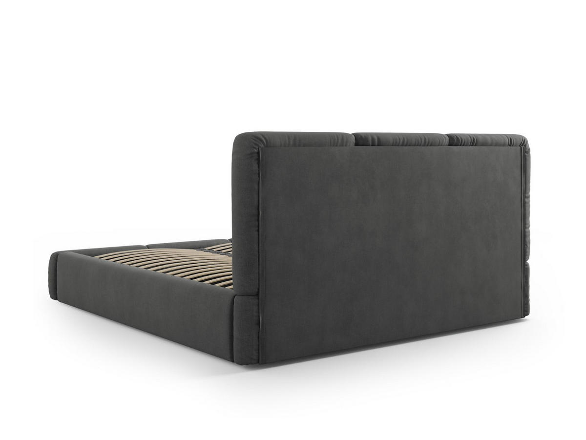 BETT mit Bettkasten und Kopfteil Nicolas aus Chenille-Stoff dunkelgrau 200x200cm - Dunkelgrau, Textil (200/200cm) - Cosmopolitan Design