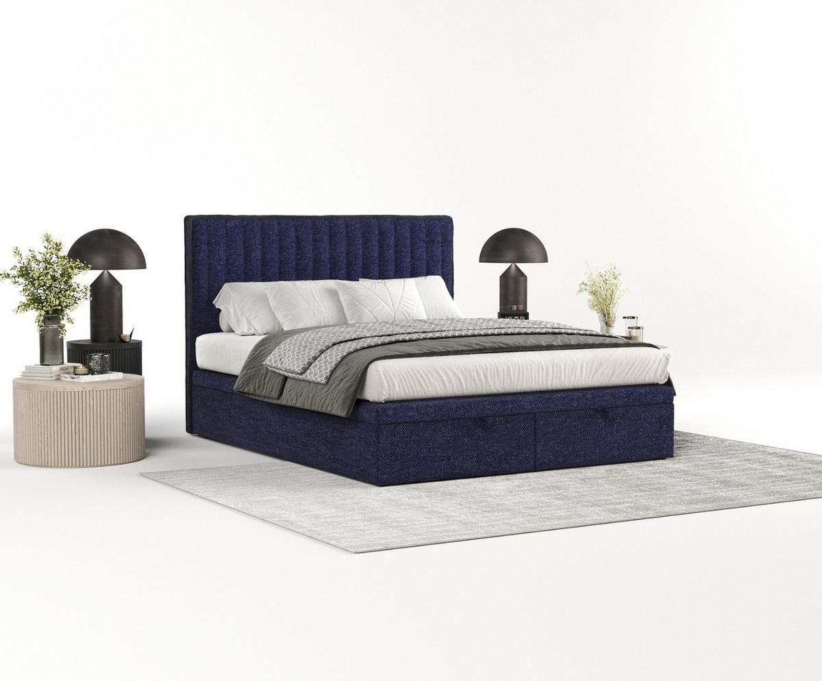 POLSTERBETT Keva mit Stauraum 120/200 cm Marineblau im Alta Stoff - Schwarz/Dunkelblau, Holz/Holzwerkstoff (120/200cm) - AltaBeds