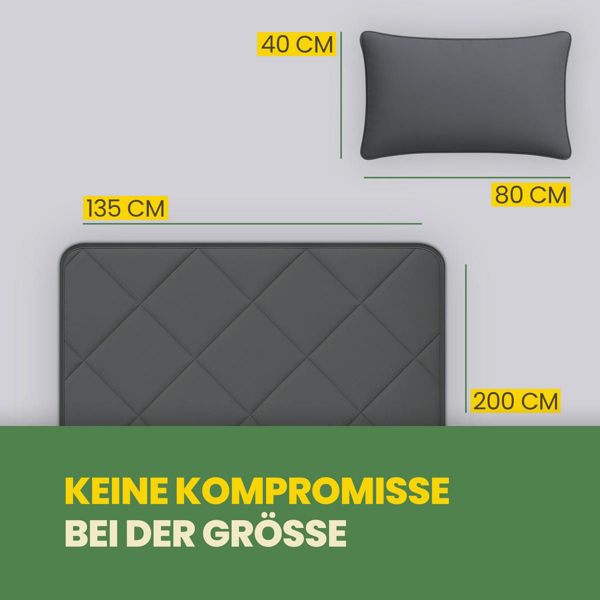 BETTENSET 2tlg. Reise Set ( Sommer Steppdecke 135x200cm + Kissen 40x80cm) - Anthrazit - Anthrazit, Textil (135/200cm) - Bestlivings