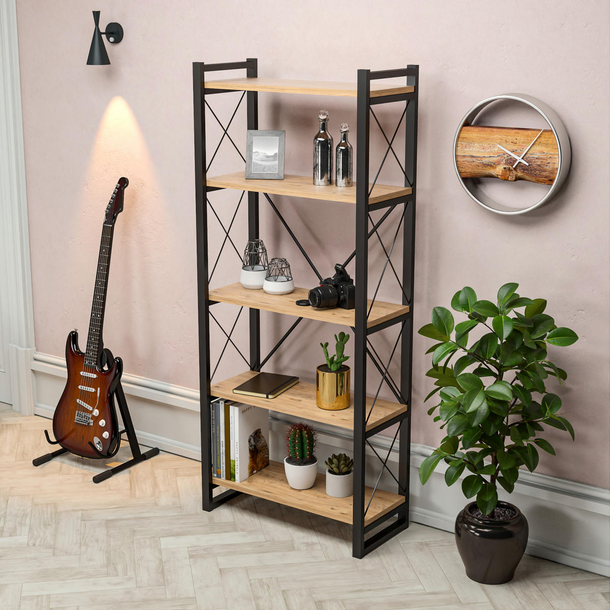 STANDREGAL Skørping - Schwarz/Braun, Holzwerkstoff/Metall (65/180/30cm) - [en.casa]
