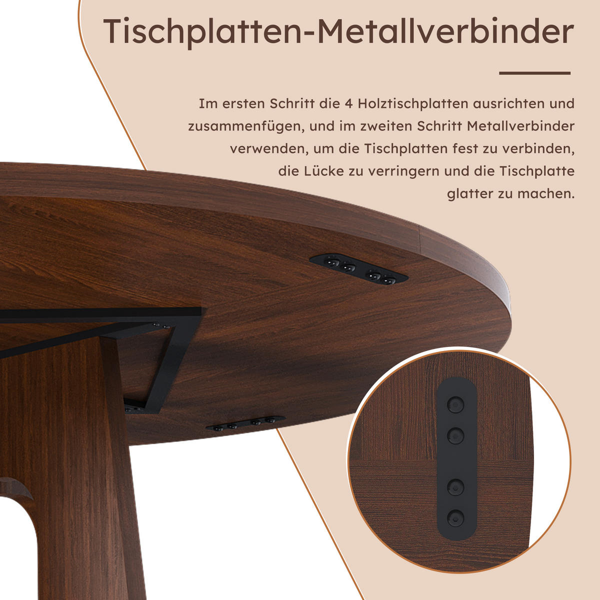 ESSTISCH Nussbaumfarben aus MDF rund Ø120cm mit justierbaren rutschfesten Tischfüßen - Nussbaumfarben, Holzwerkstoff (120/120/76cm) - Luhomfu
