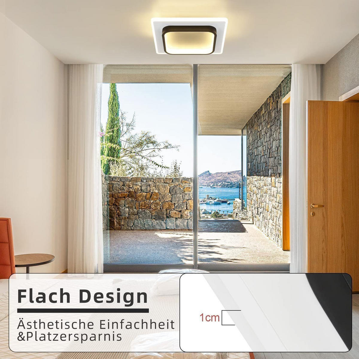 LED-DECKENLEUCHTE Harmonie 23.5/23.5/7 cm - Schwarz/Weiß, Kunststoff (23.5/23.5/7cm) - Nettlife