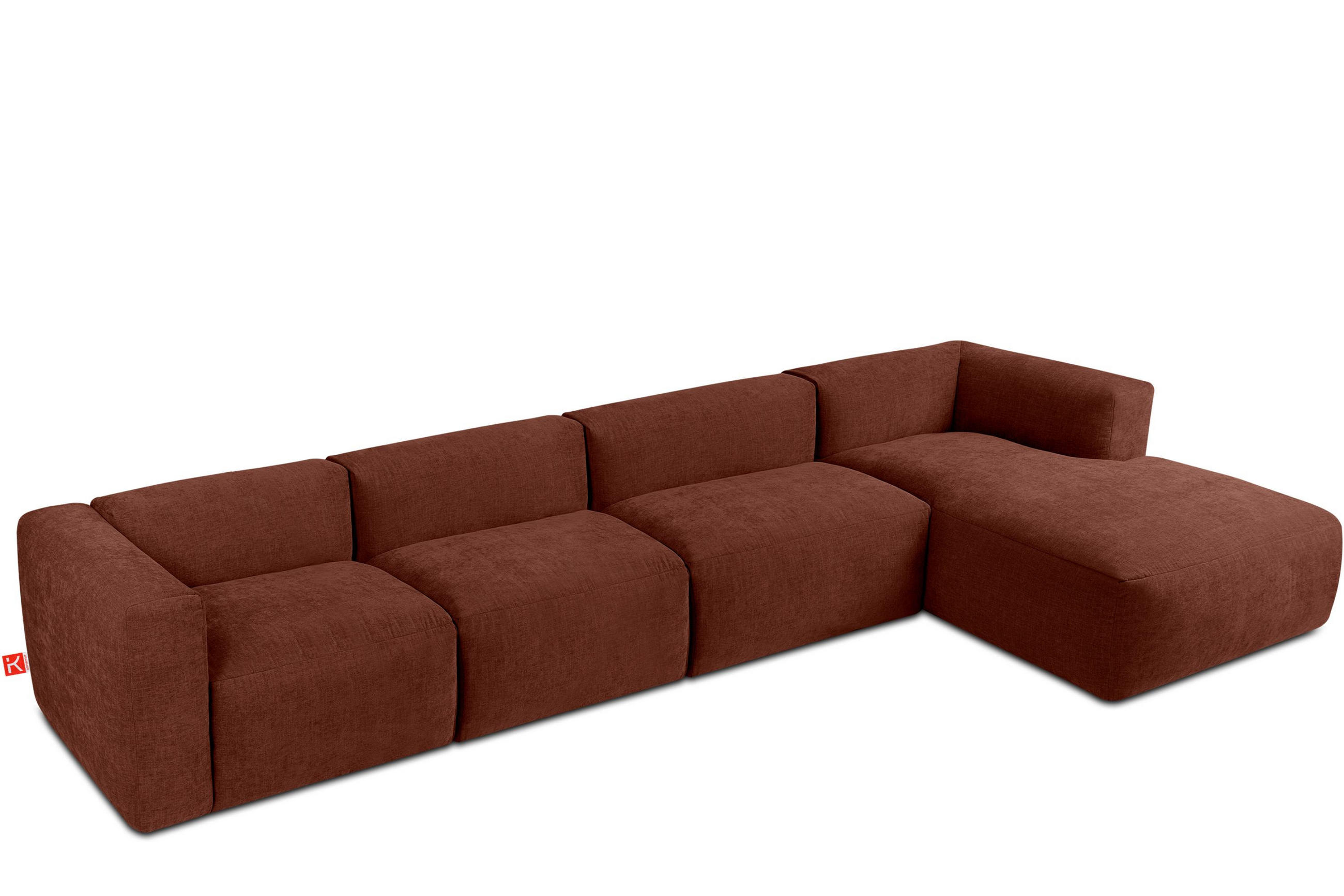 ECKMODULSOFA-RECHTS BUFFO 6-Sitzer mit extrem weicher Sitzfläche, Gewebestoff, orange - Dunkelorange, Textil (377/180cm) - KONSIMO®