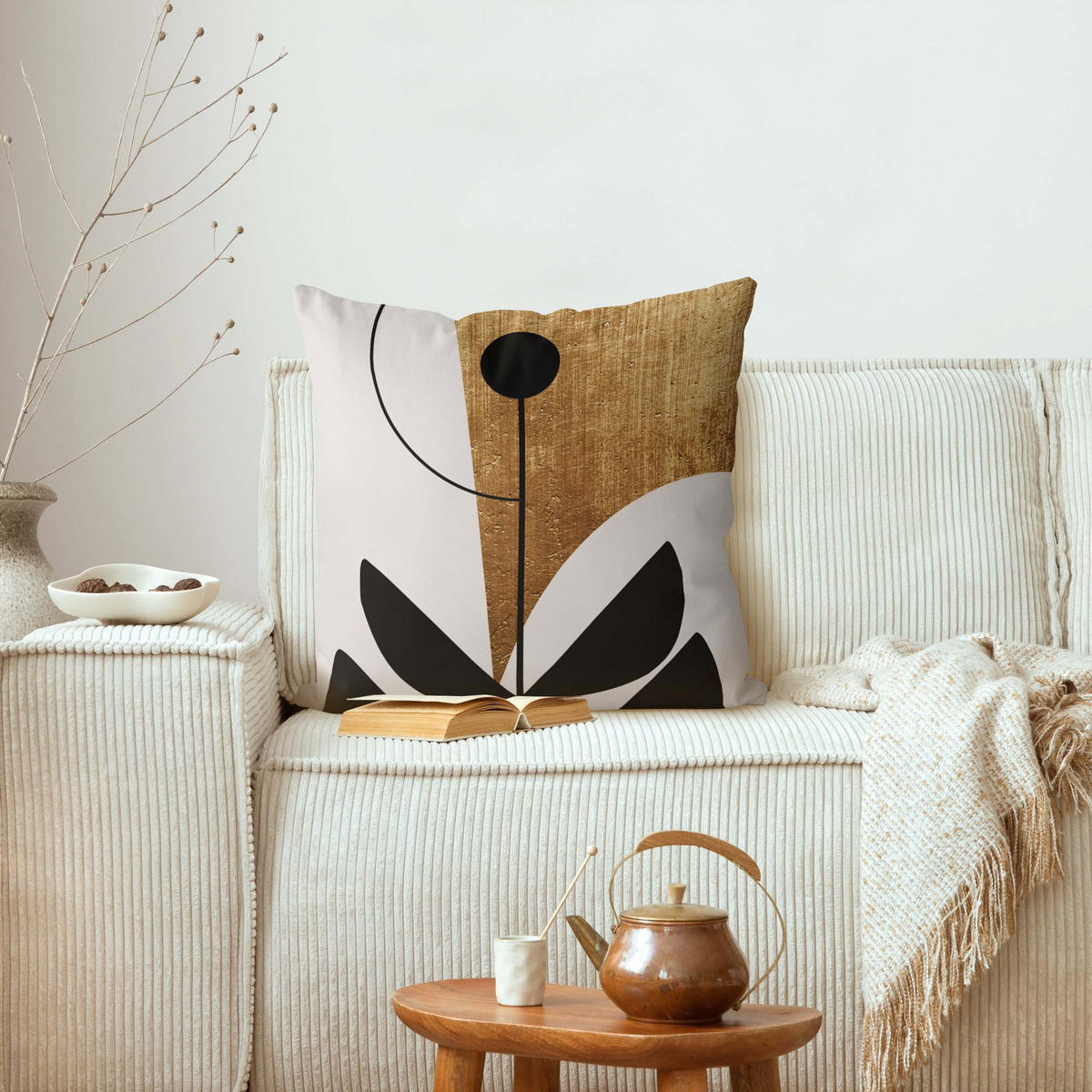 KISSENBEZUG Abstrakte Formen - Blume Gold 40/40 cm - Goldfarben, Textil (40/40cm) - Bilderwelten