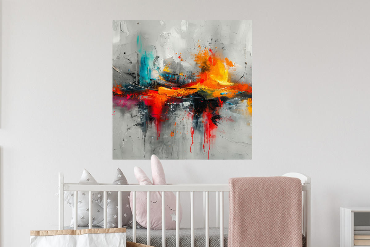 WANDTATTOO Moderne Kunst - Orange - Grau - Abstrakt 50x50 cm - Hellgrau, Kunststoff (50/50/0.1cm) - MuchoWow