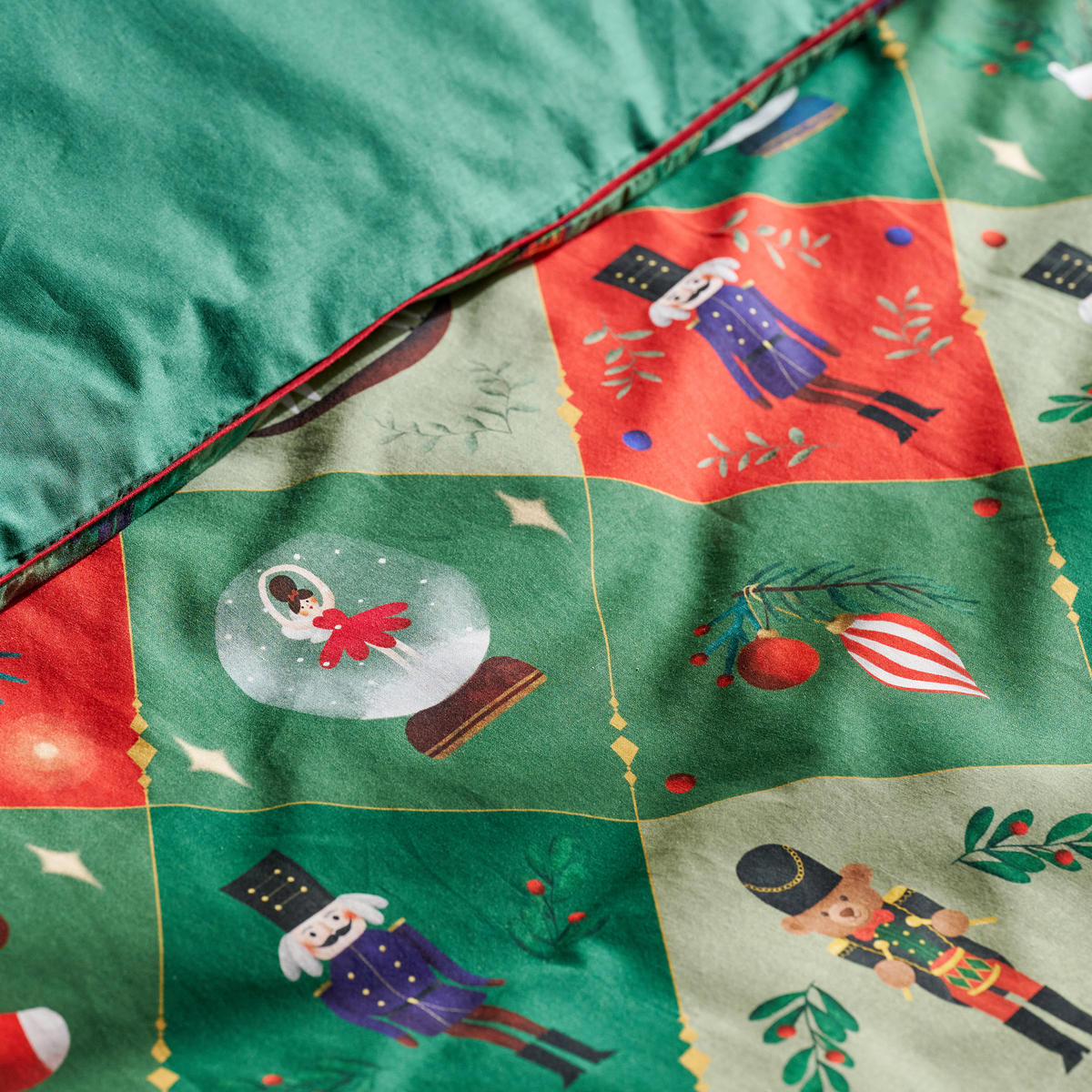 BETTWÄSCHE Baumwoll NUTPATCHER, 160x200 cm, Grün, Winter Weihnachten Bettbezug, Weihnachtsdeko, Christmas, Weihnachtsmotiv - Grün, Textil (160/200cm) - home&you