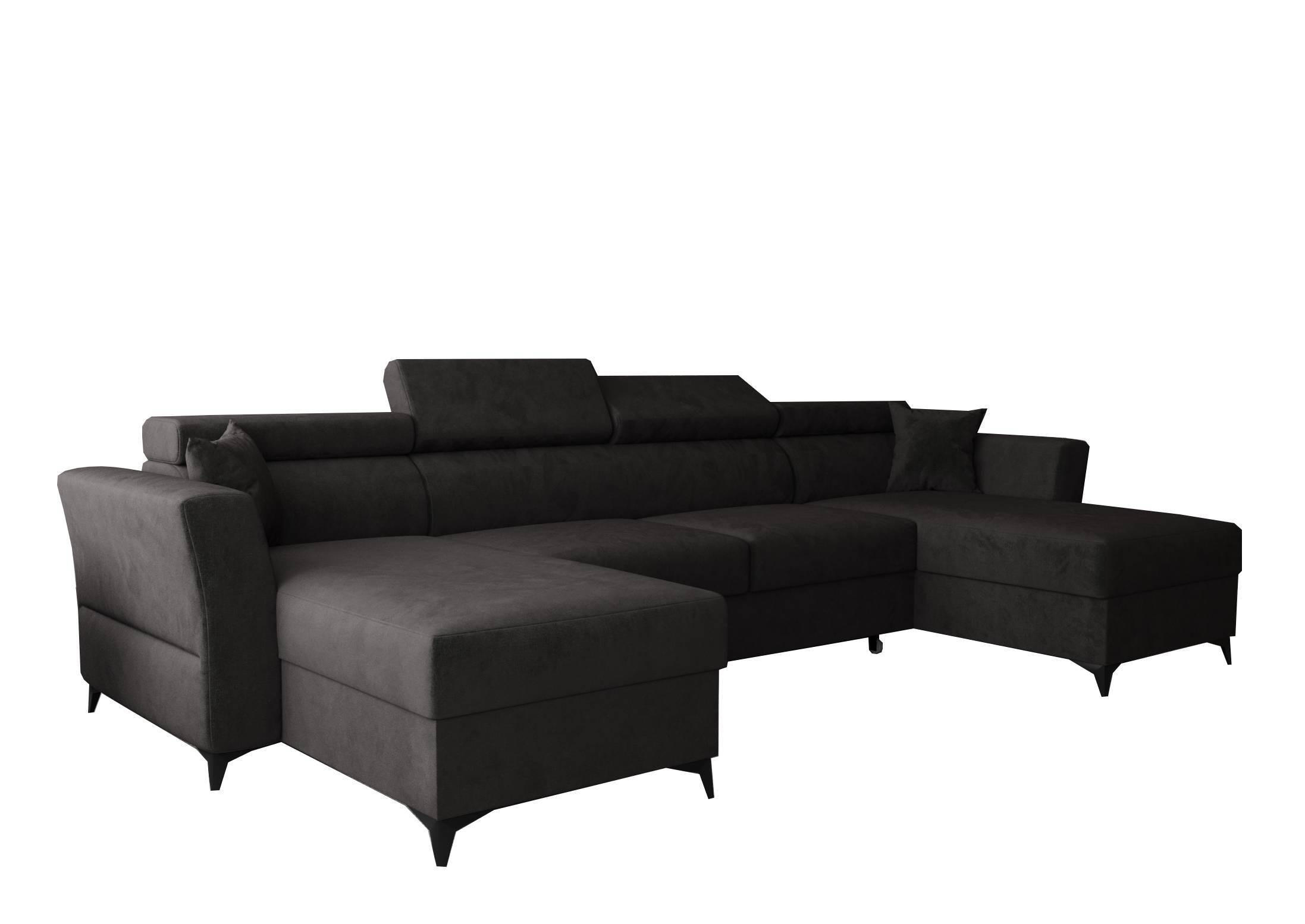 WOHNLANDSCHAFT Ribella Grafit 345/180/100 cm mit Schlaffunktion - Schwarz, Textil/Metall (345/100/180cm) - AX Living