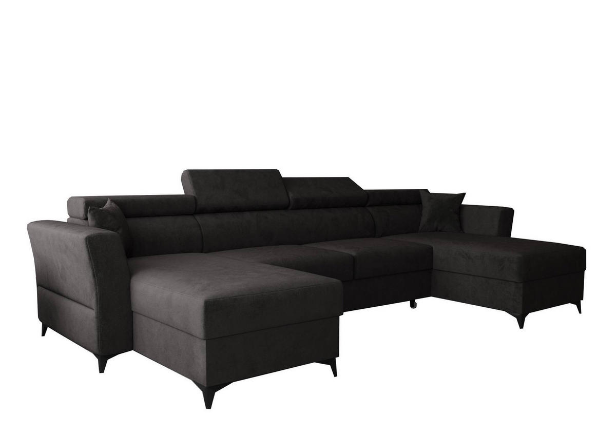 WOHNLANDSCHAFT Ribella Grafit 345/180/100 cm mit Schlaffunktion - Schwarz, Textil/Metall (345/100/180cm) - AX Living