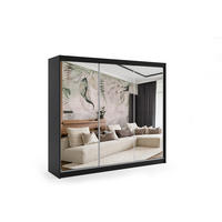 KLEIDERSCHRANK mit Spiegel-Schiebetüren und Aluminium-Leisten, LED-Beleuchtung - DEBI - 240 cm Schwarz - Schwarz, Holzwerkstoff (240/216/61cm) - ALTDECOR