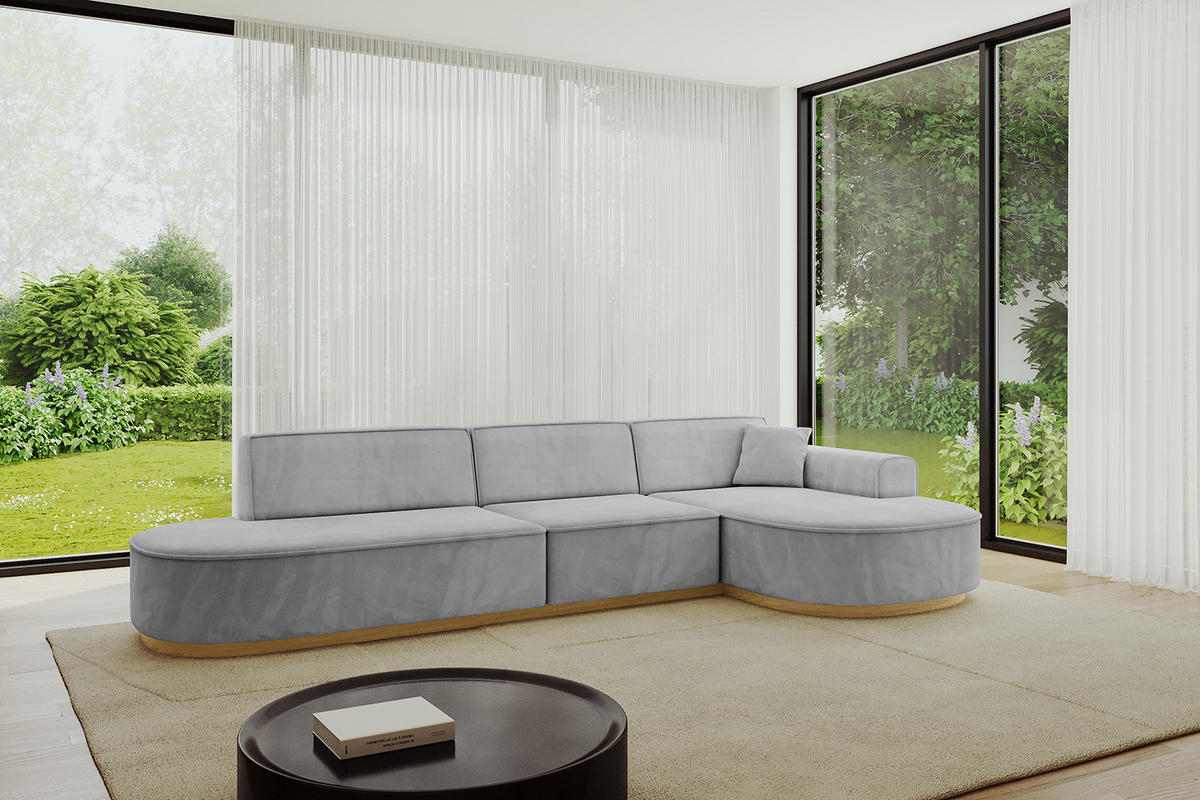 ECKSOFA Ottomane Rechts MARI-L2-v2 - 328x171x83 cm Grau Velours - Grau, Holzwerkstoff/Textil (171/328cm) - ALTDECOR
