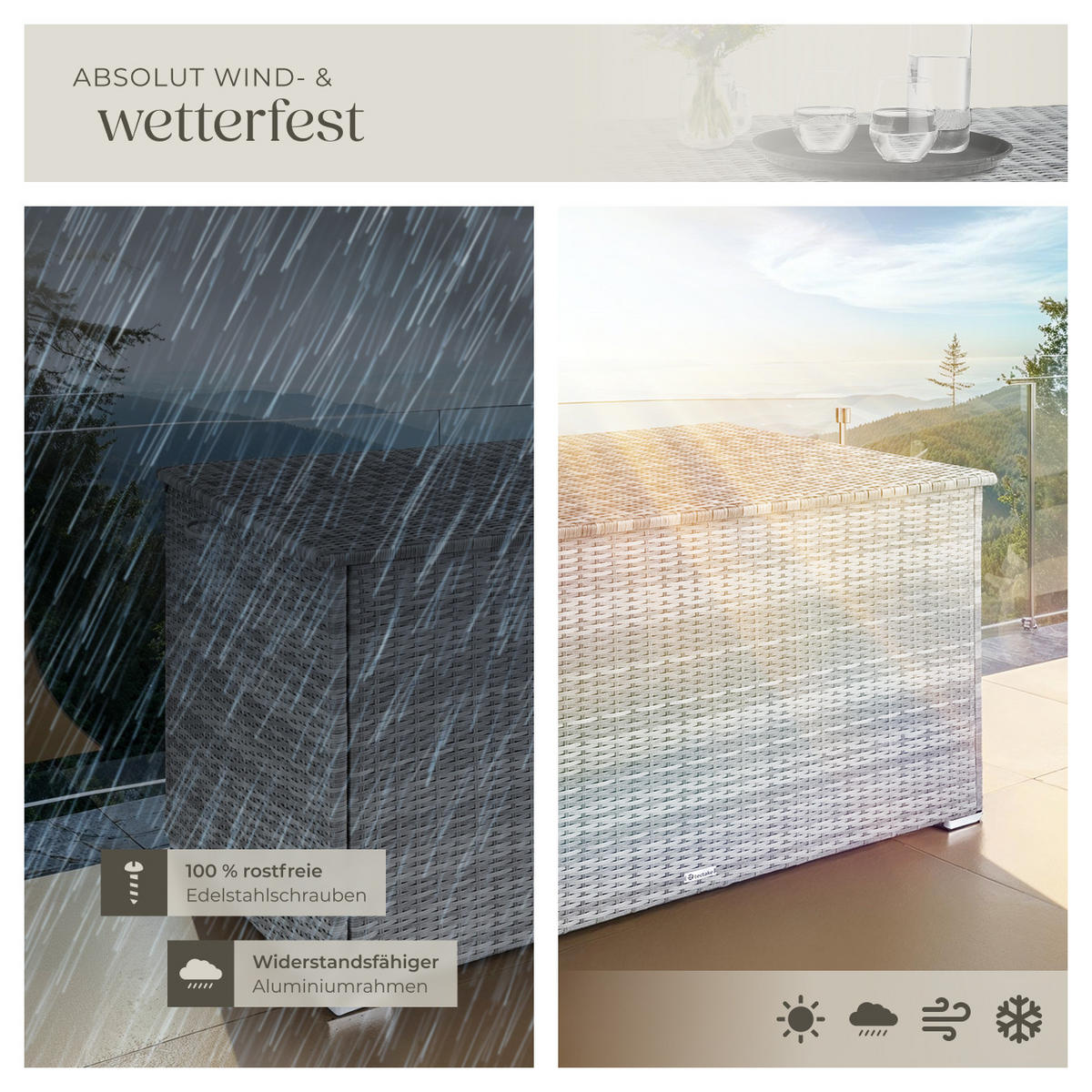 AUFLAGENBOX Oslo,145 x 82,5 x 79,5 cm,hellgrau - Hellgrau, Kunststoff (82.5/79.5/145cm) - tectake