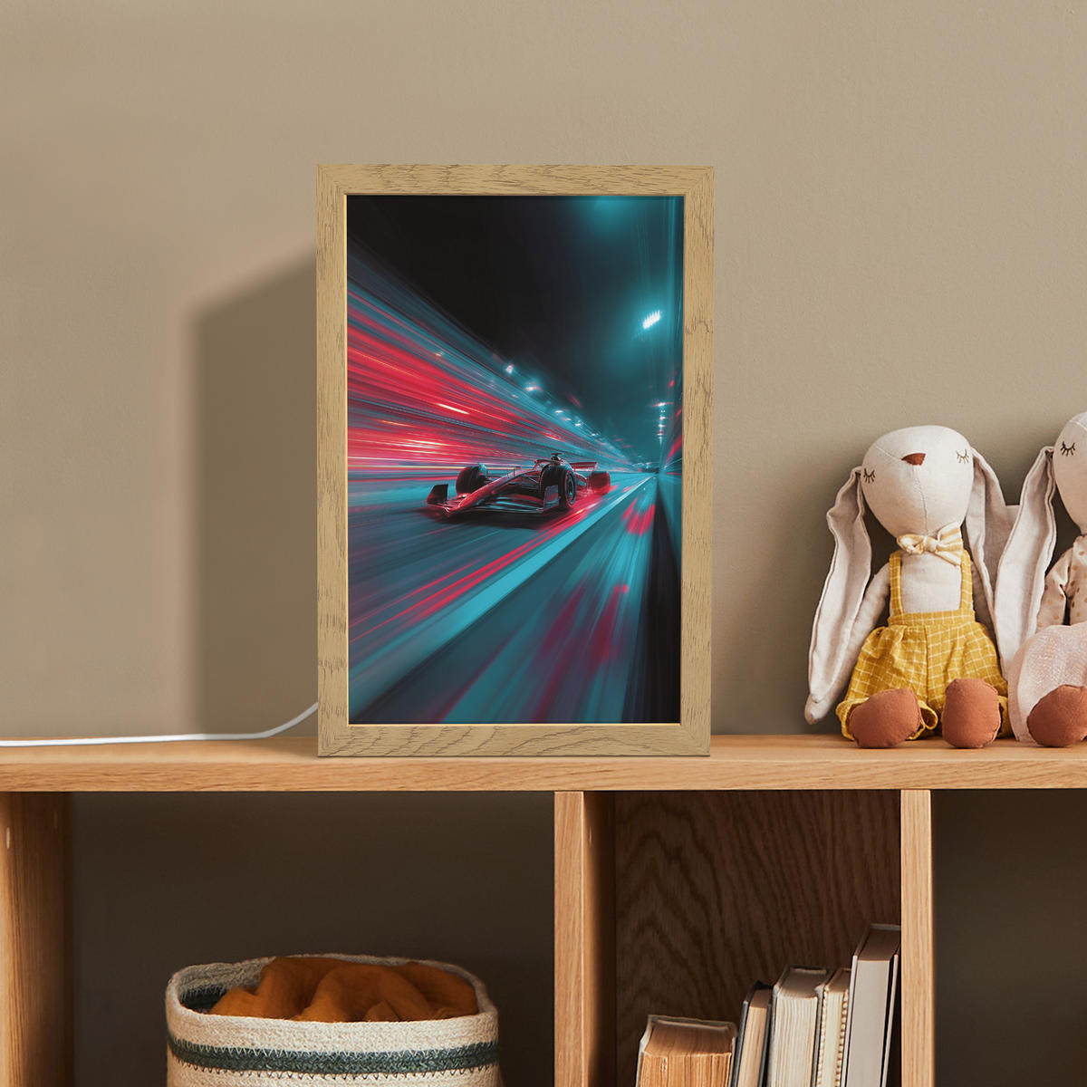 NACHTTISCHLAMPE Rennwagen - Rot - Geschwindigkeit 20x30 cm - Türkis, Holzwerkstoff (8/20/30cm)