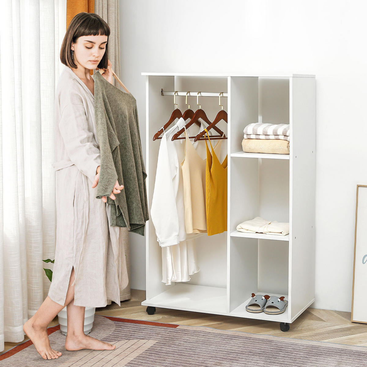 ROLLGARDEROBE Weiß 1 Stück - Weiß, Holzwerkstoff (80/128/40cm) - GiPP
