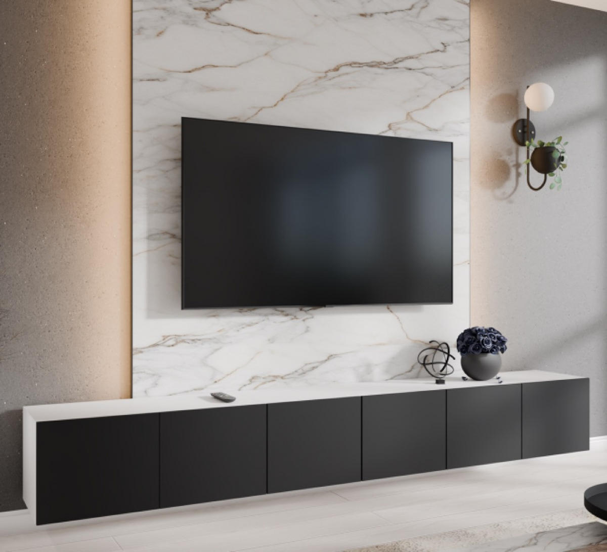 TV-SCHRANK Weiß Schwarz LION 300 Geschlossen 300x40x41 cm - Schwarz/Weiß, Holzwerkstoff (300/41/40cm) - Sepro Meble