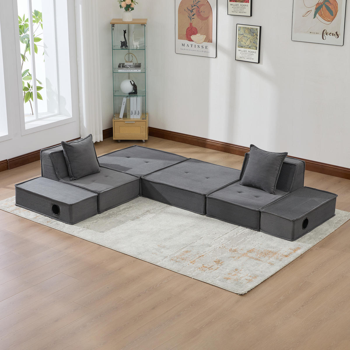 SCHLAFSOFA 162/78/66 cm Dunkelgrau Cord mit seitlichem Stauraum und Getränkehaltern - Dunkelgrau, Textil (162/66/78cm) - Oxeza