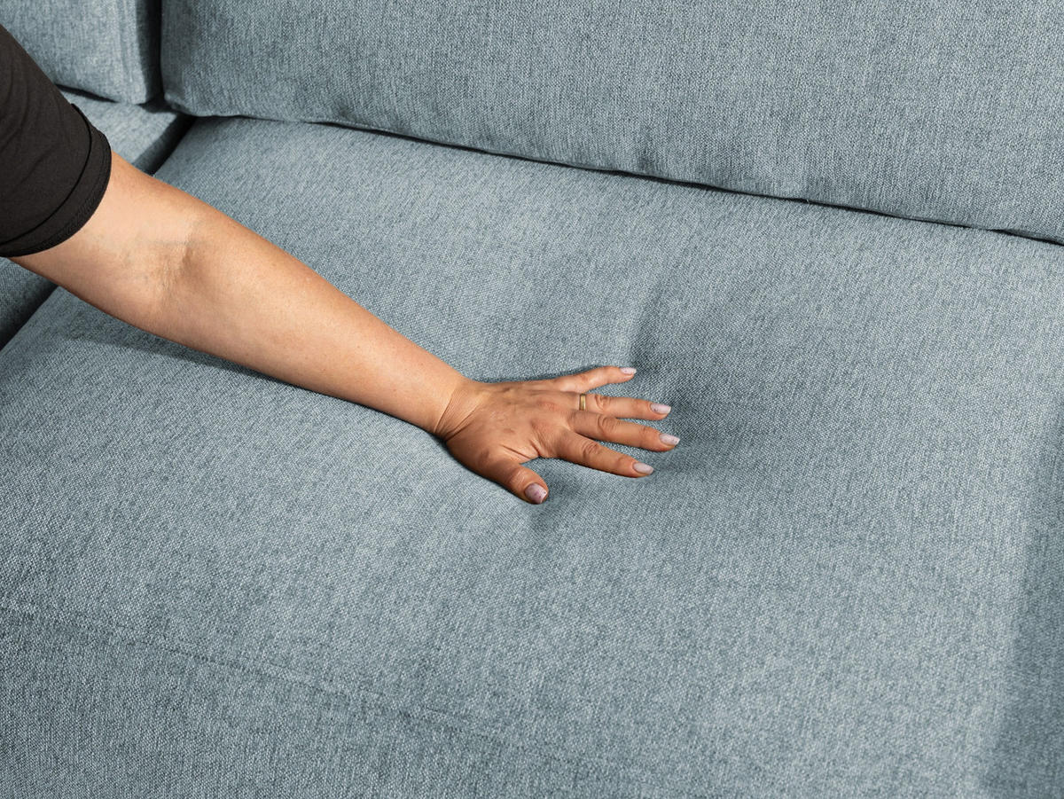 ECKSOFA Lennon aus Hellblau Strukturstoff mit Schlaffunktion und Bettkasten - Schwarz/Hellblau, Holz/Kunststoff (137/264cm) - S-Style