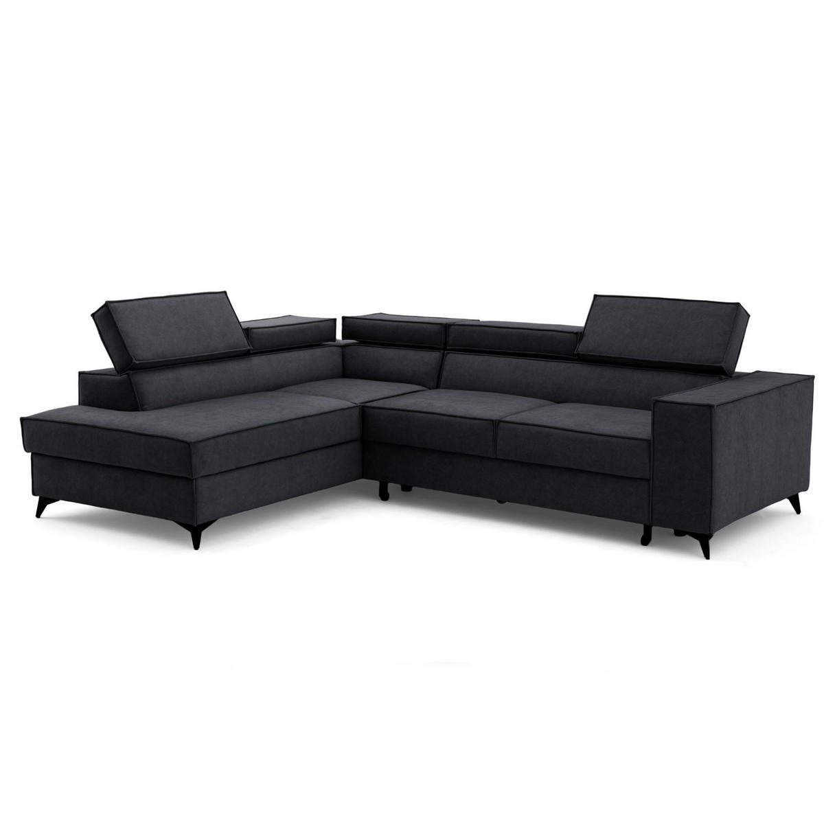 ECKSOFA PURE L Links mit Schlaffunktion 127x199 Velours Graphit - Graphitfarben/Schwarz, Holz/Textil (281/204cm) - Muffo