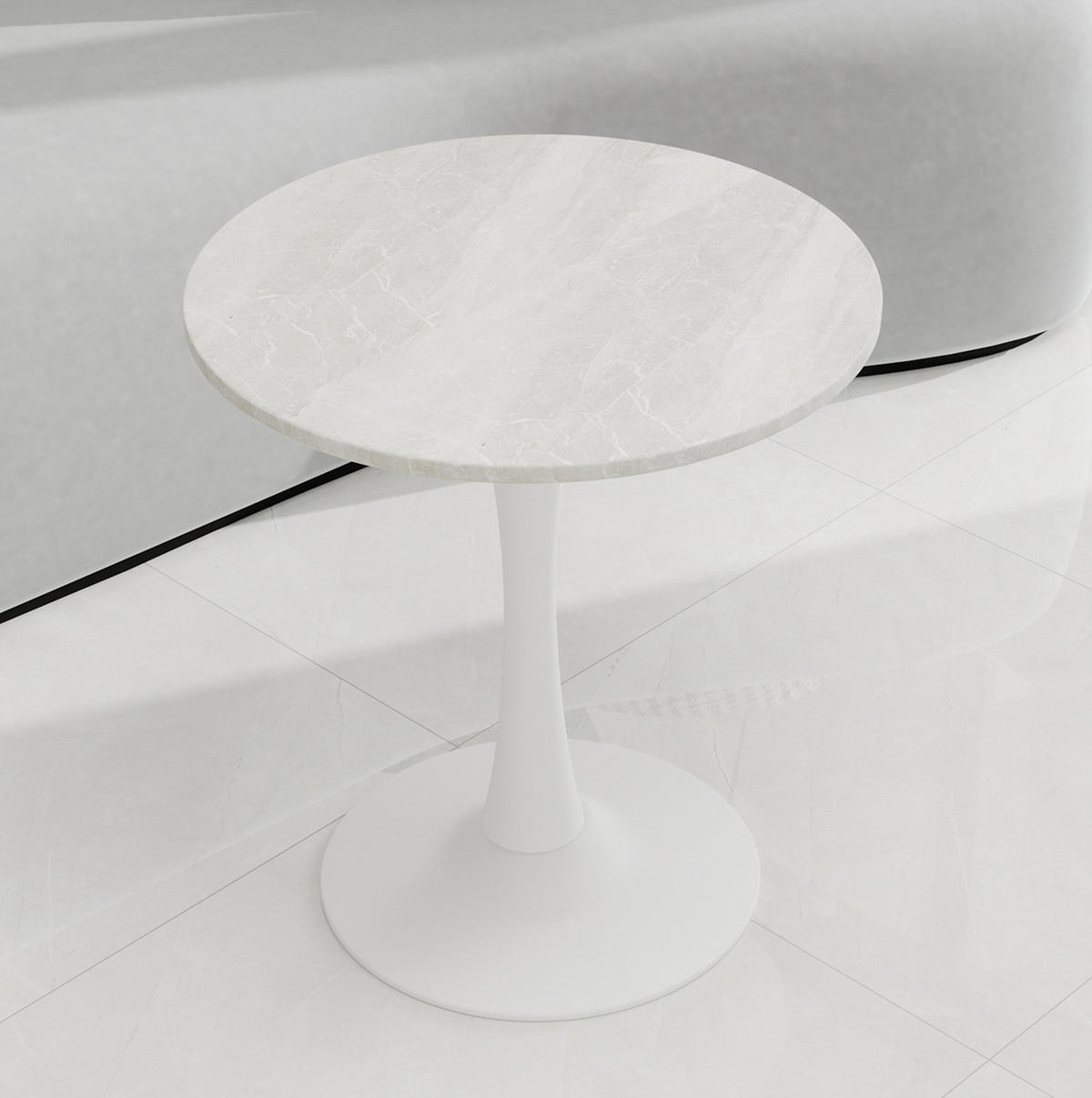 COUCHTISCH 70,1 cm in Weiß aus Kunstmarmor–rundes Design für viele Wohnbereiche - Weiß, Stein (70/70/72cm) - Flora Grace