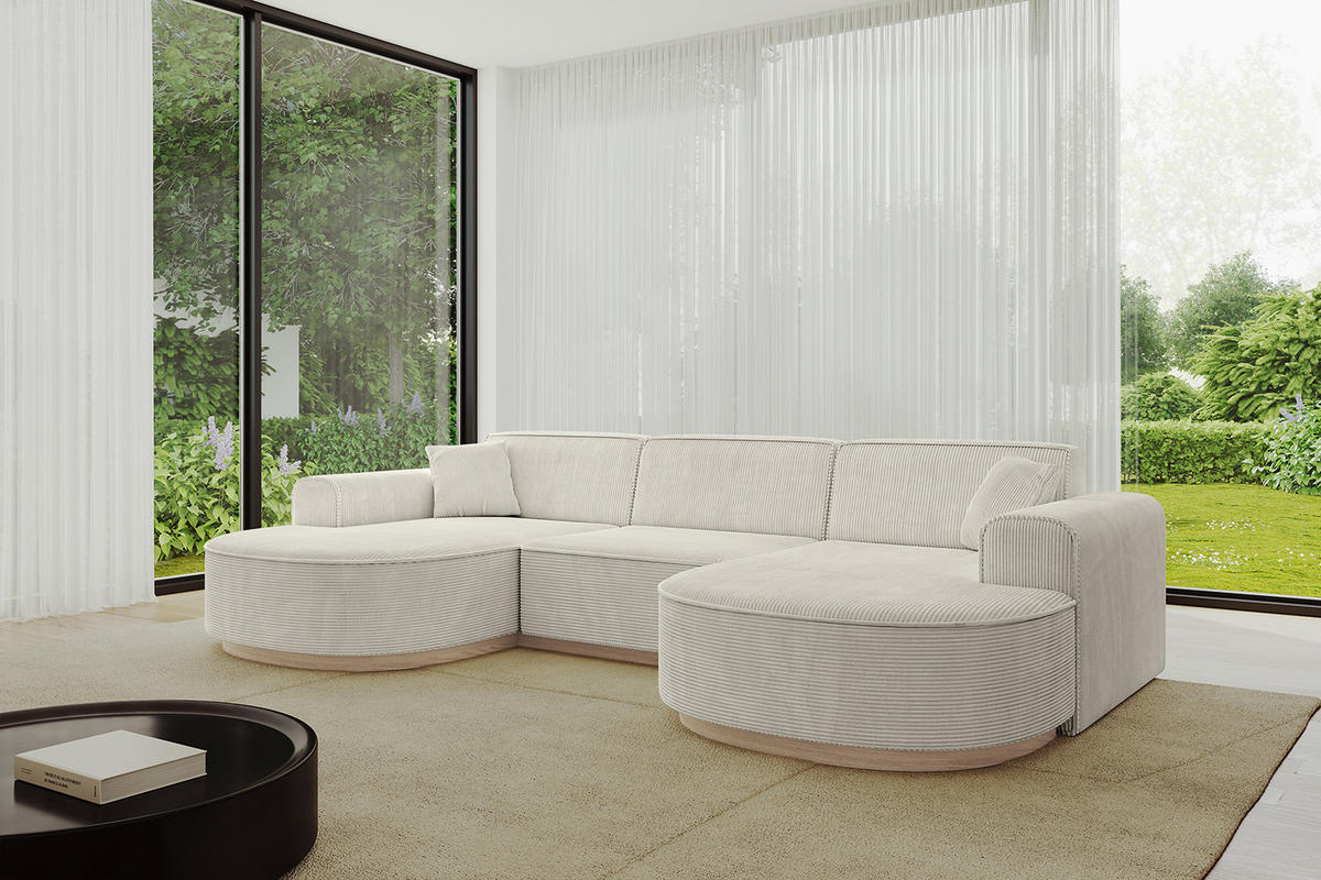 WOHNLANDSCHAFT MARI-U1-v1 - 303x171x83 cm Creme Cord - Hellgrau/Creme, Holzwerkstoff/Textil (303/83/171cm) - ALTDECOR
