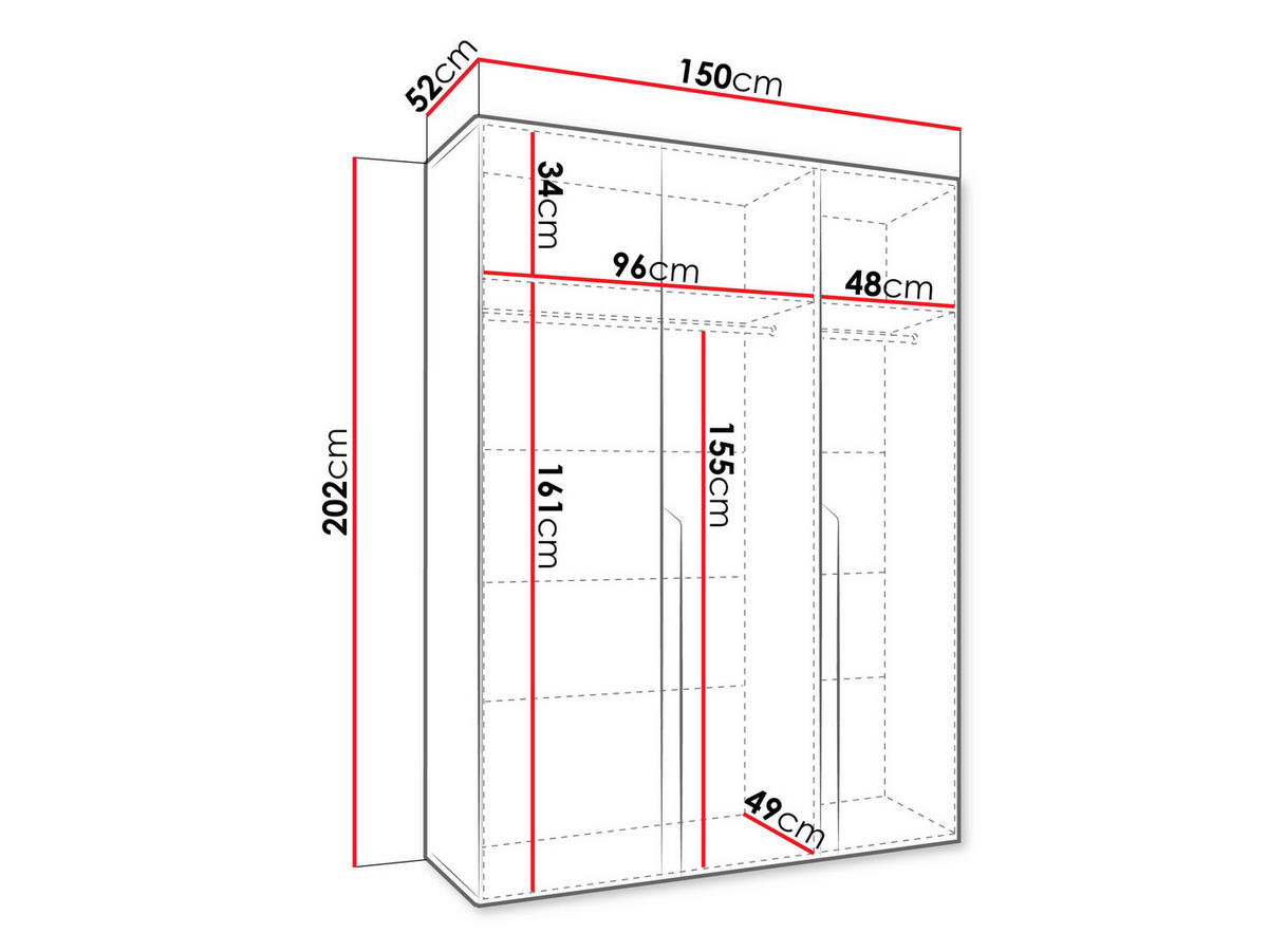 DREHTÜRENSCHRANK Mila I 150 - Kaschmir/Schwarz, Holzwerkstoff/Kunststoff (150/202/52cm) - MIRJAN24