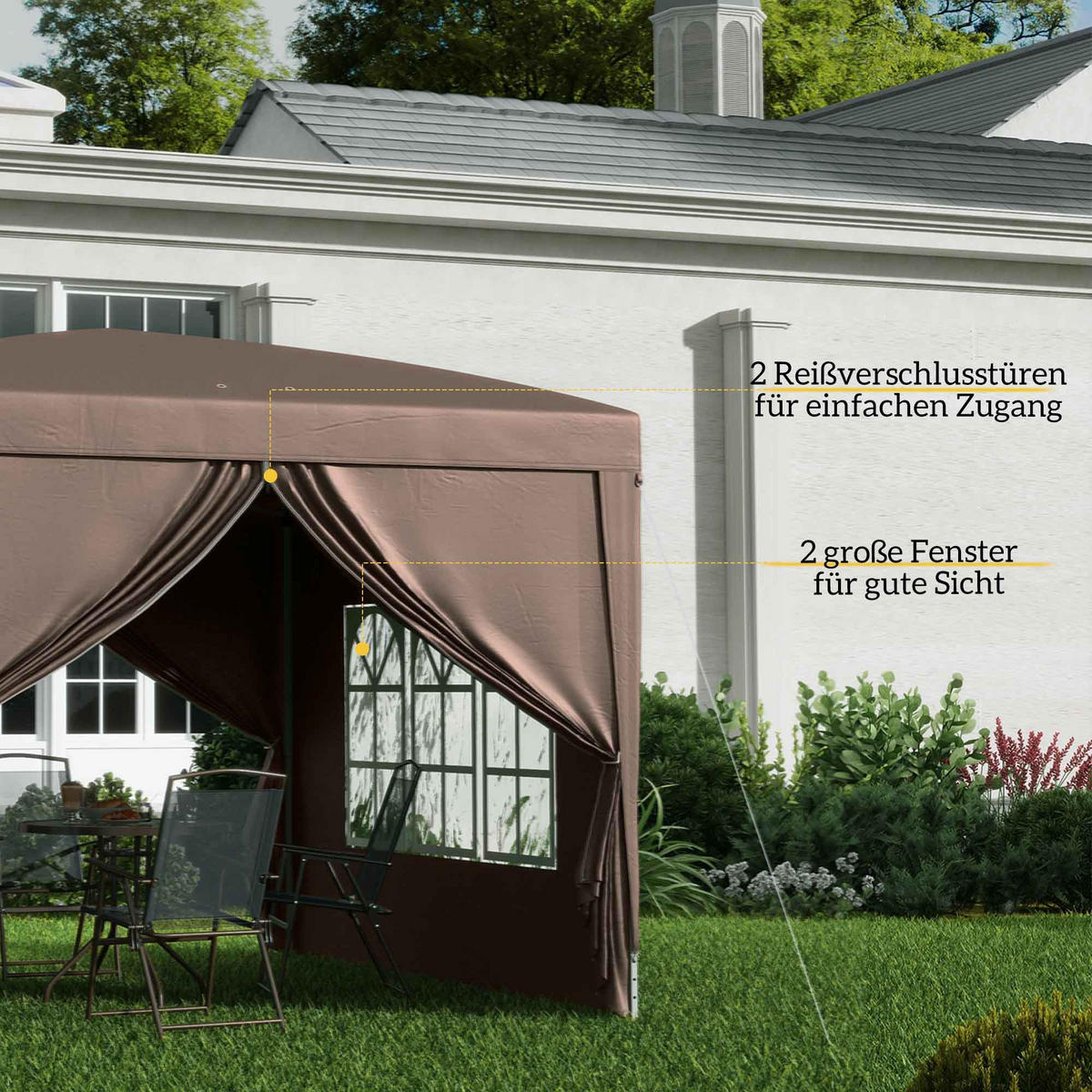 PAVILLON mit 4 Seitenwänden, Oxfordstoff, Stahl - Braun, Kunststoff (295/258/295cm) - Outsunny