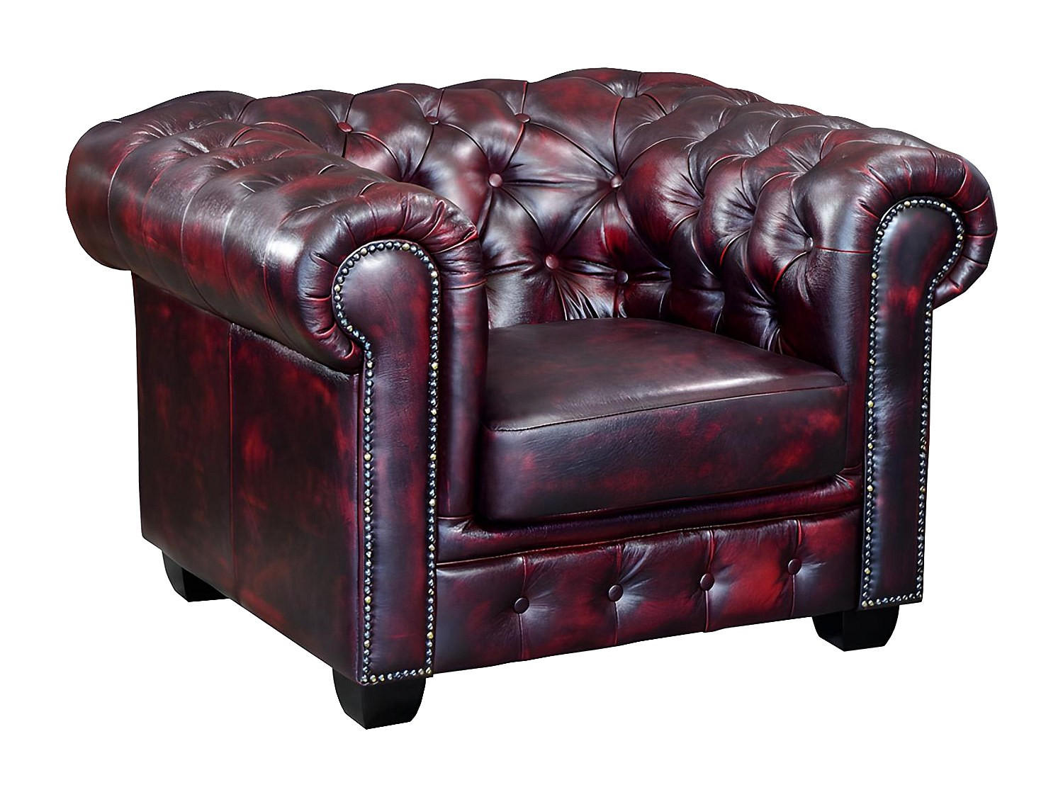 CHESTERFIELD Ledersessel - Büffelleder - Rotbraun - BRENTON - Bordeaux, Leder (105/73/96cm) - Vente-Unique