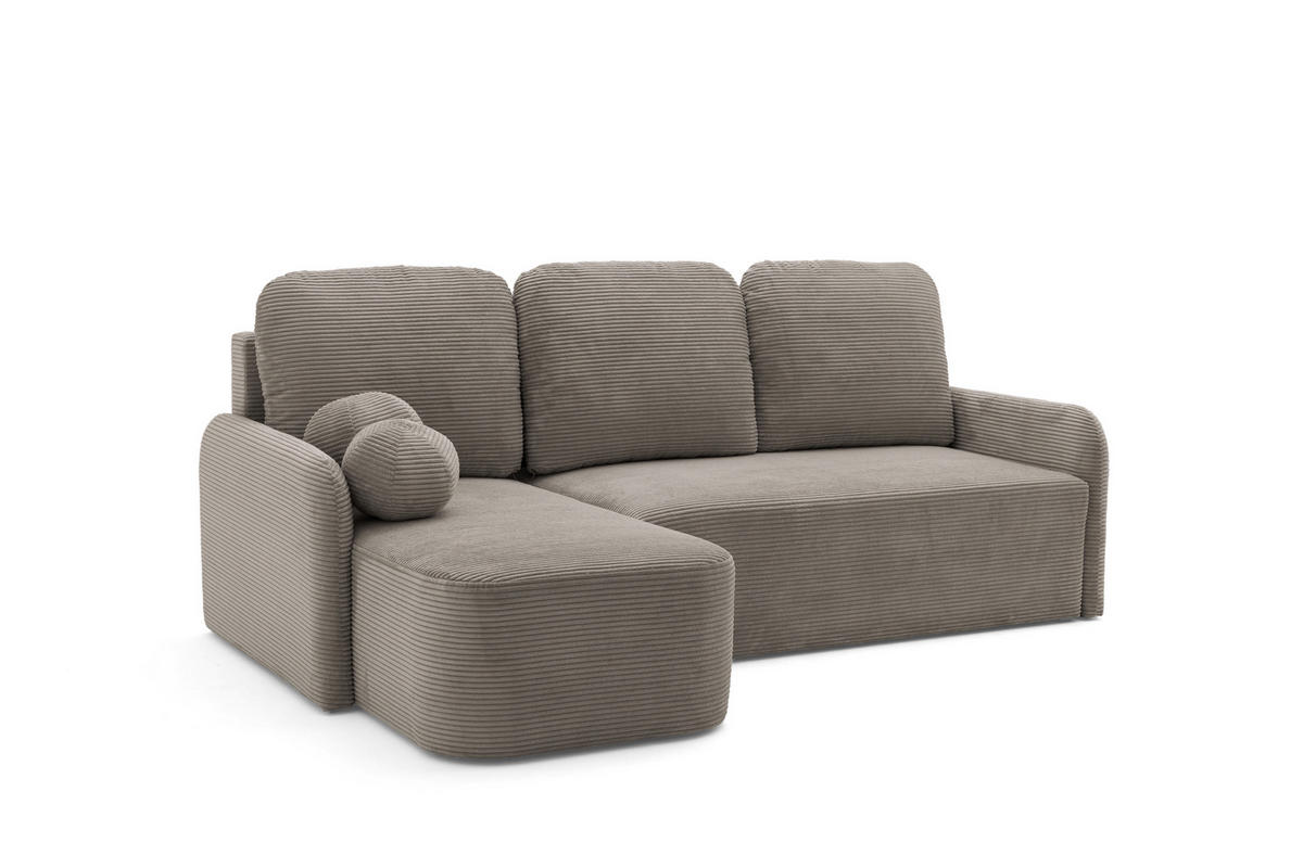ECKSOFA CASPER L Links mit Schlaffunktion 132x198 Cord Hellbraun - Hellbraun/Schwarz, Holz/Kunststoff (217/145cm) - Muffo