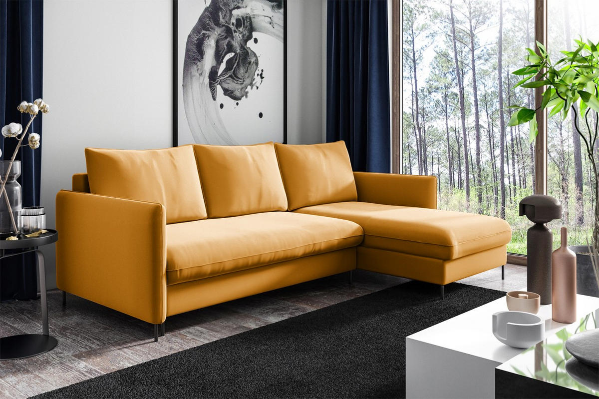 ECKSOFA Belis, Honig, Sofa mit Schlaffunktion - Honig, Holzwerkstoff/Textil (216/155cm) - Bettso