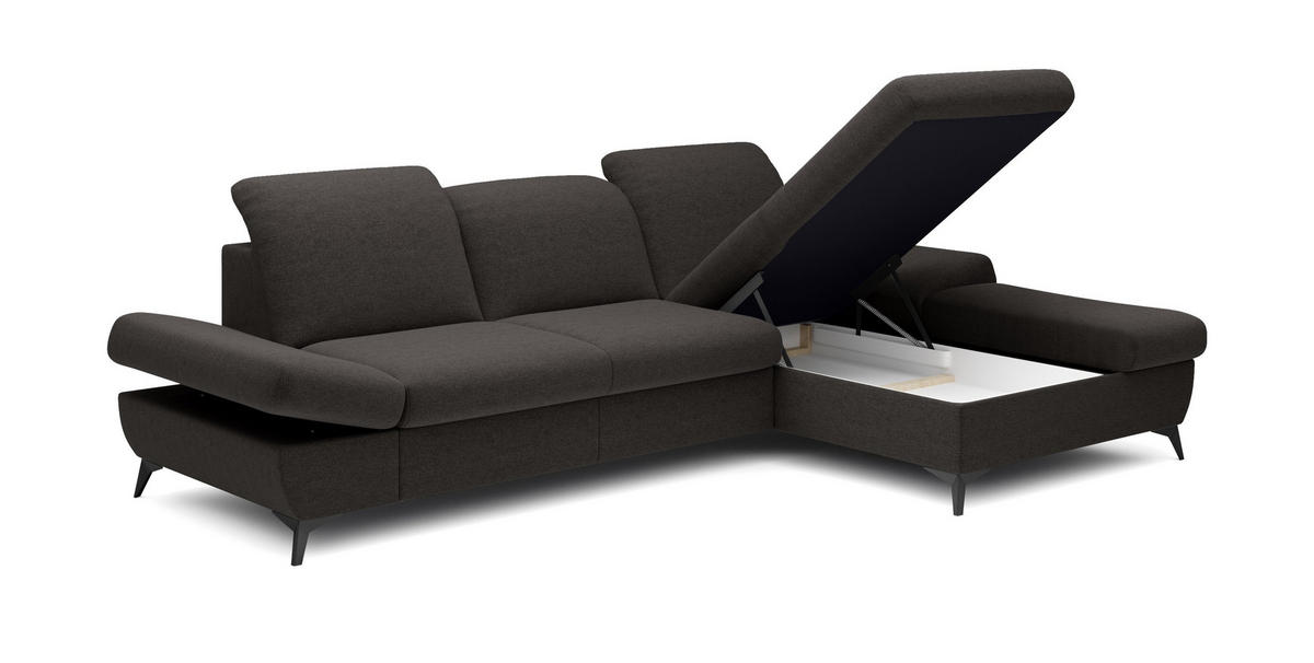 ECKSOFA FELICE R-S Grau Geflochtener Stoff mit Schlaffunktion - Grau, Holz (284/166cm) - MASSENO