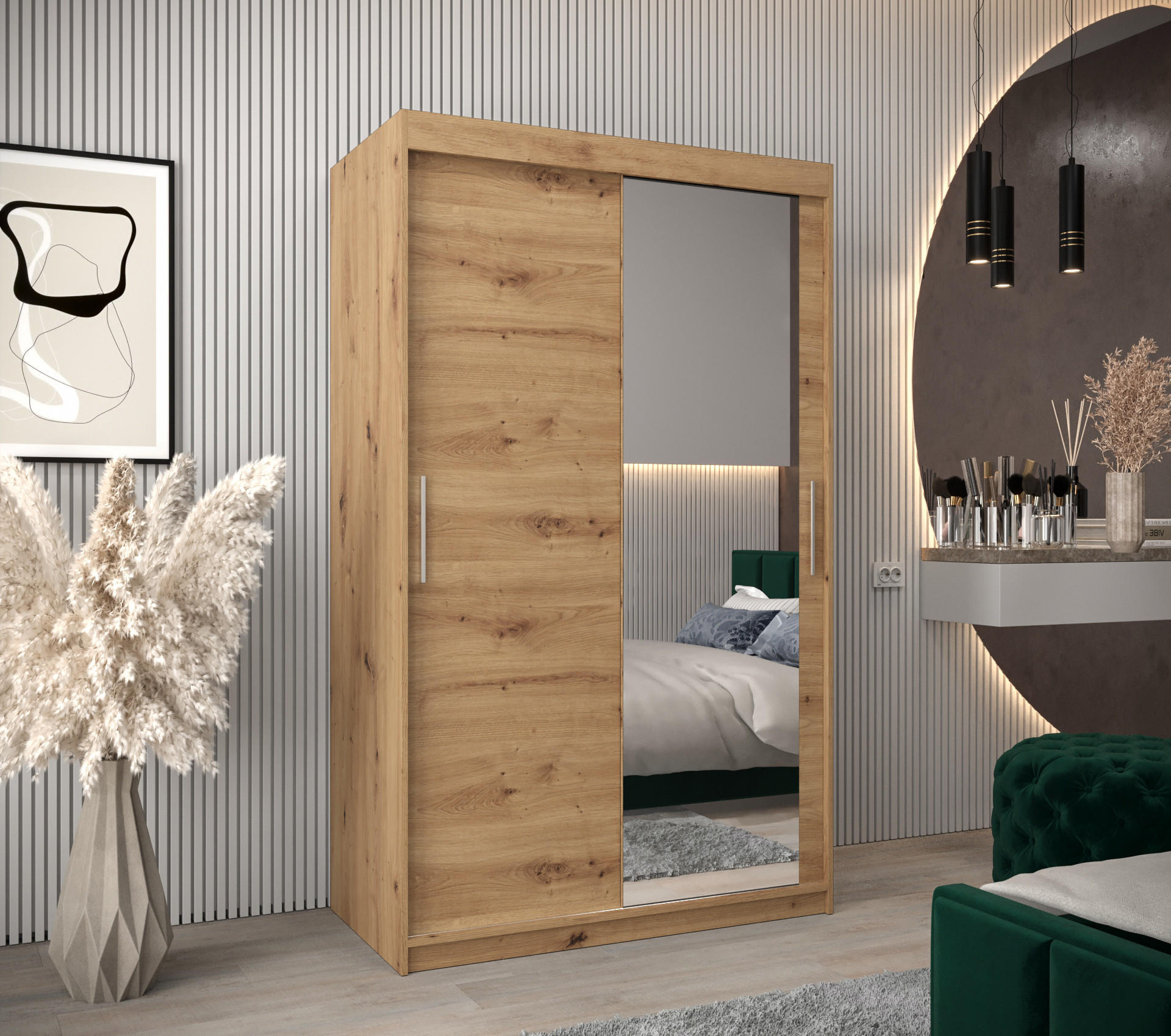 SCHWEBETÜRENSCHRANK 200/120/62 2-türig - Silberfarben/Eiche Artisan, Holz/Kunststoff (120/200/62cm) - Abiks Möbel