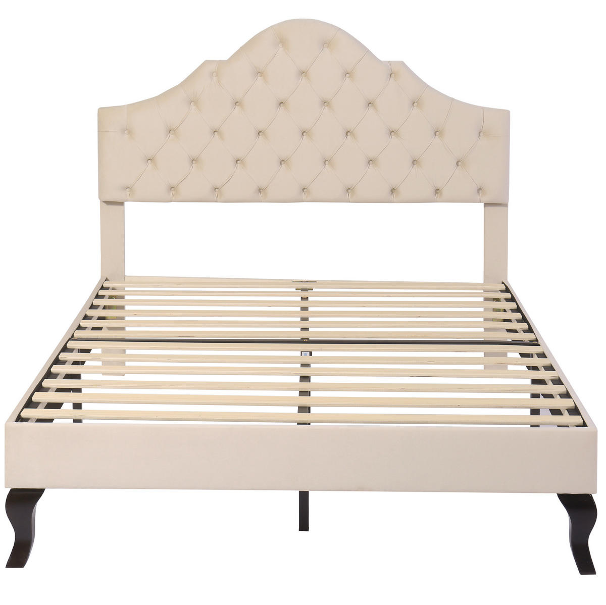 POLSTERBETT 140/190 cm Off White aus Velours mit höhenverstellbarem Kopfteil - Beige, Textil (140/190cm) - OKMYHOME