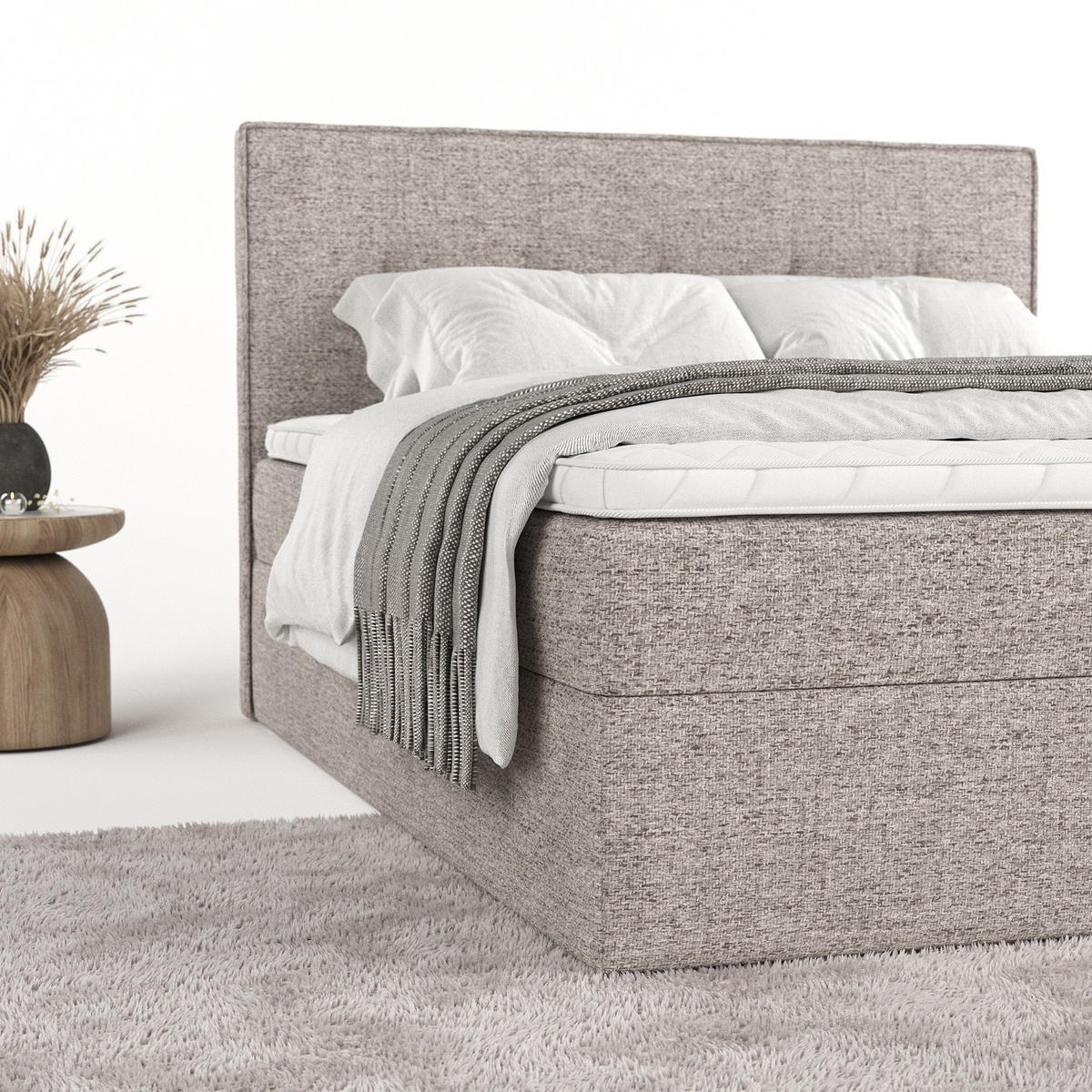 BOXBETT Mireo 200/200 cm Beige im Neve Stoff - Beige/Schwarz, Holz/Holzwerkstoff (200/200cm) - AltaBeds