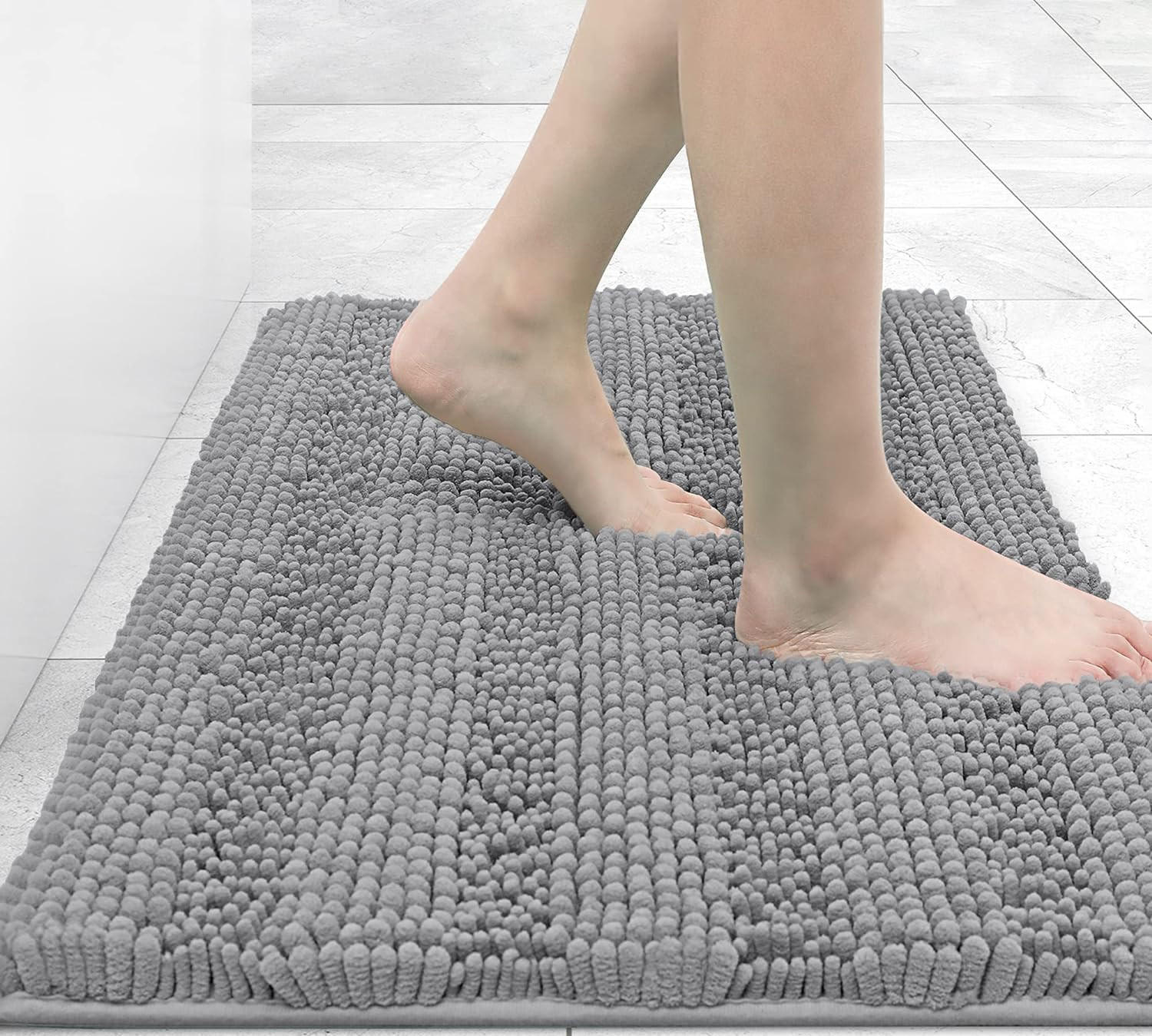 BADEMATTE Chenille 41/61 cm Extra Dick Saugfähig Rutschfest Waschbar - Dunkelgrau, Textil (41/61cm)