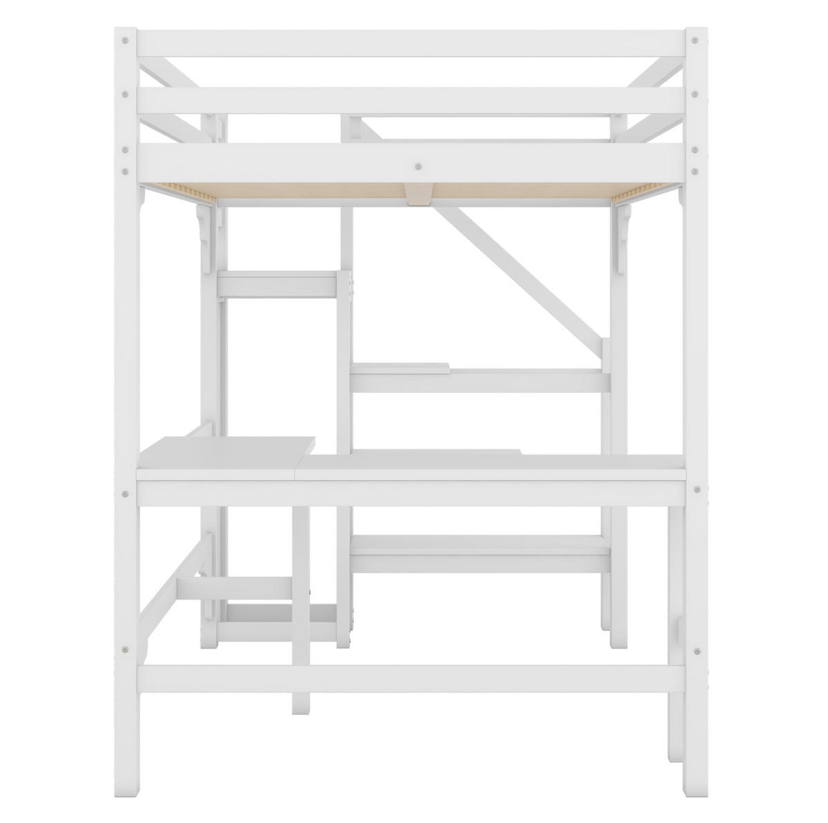 HOCHBETT 140/200 cm Weiß aus Kiefernholz und MDF mit Schreibtisch - Weiß, Holz (140/200cm) - OKMYHOME