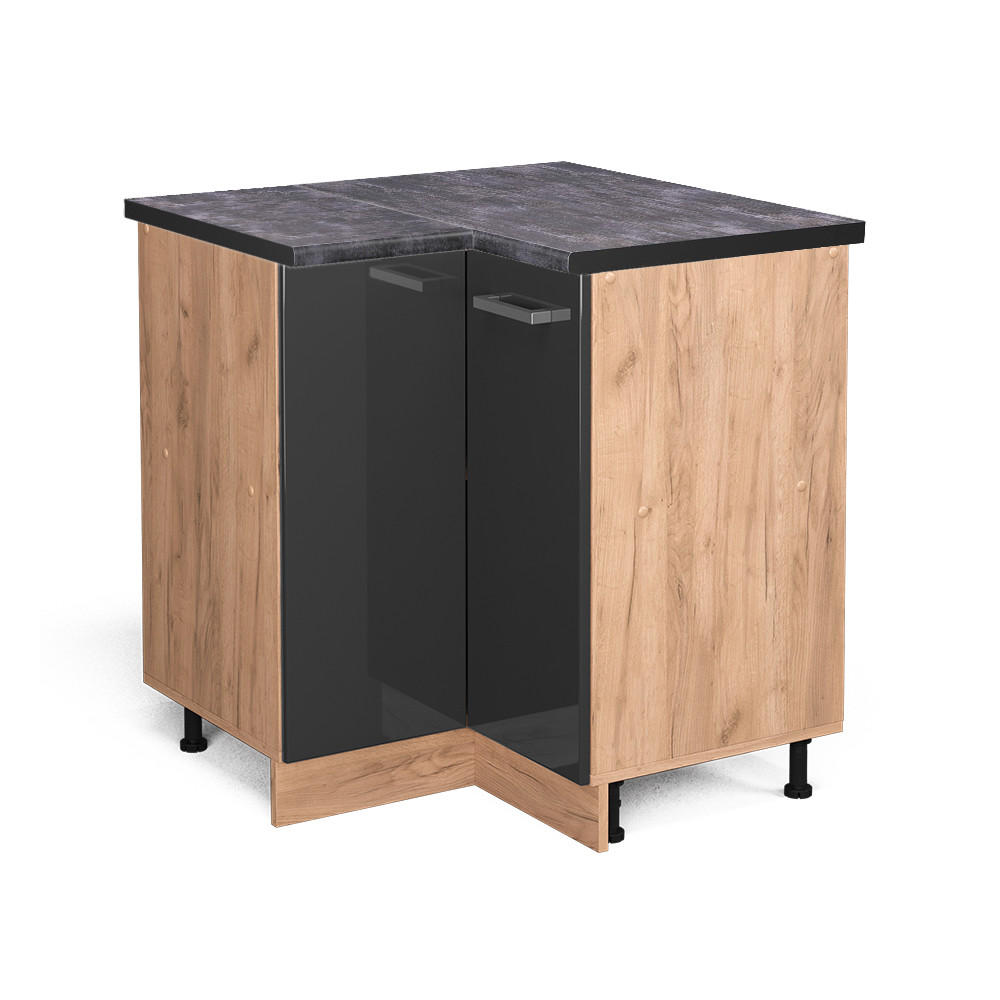 ECKUNTERSCHRANK R-Line Anthrazit Hochglanz 75.6 cm, AP Anthrazit - Anthrazit/Eiche Wotan, Holzwerkstoff (75.6/81.6/60cm) - Vicco