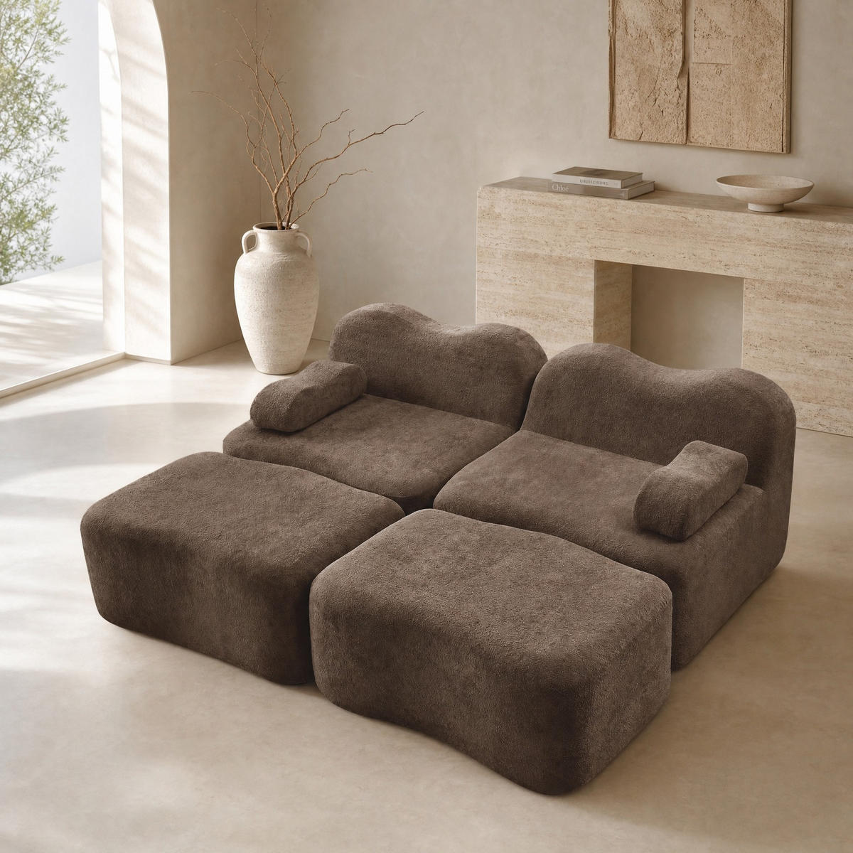 SOFA 192/167/70 cm in Braun aus Samt, modular und rahmenlos - Braun, Textil (167/70/192cm) - Flora Grace