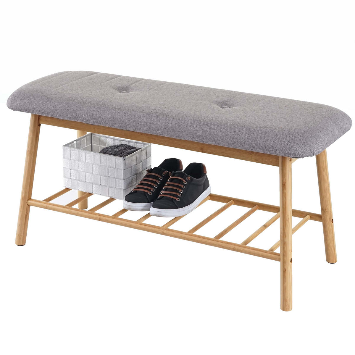 SITZBANK SCHUHREGAL Braun, Grau - Braun/Grau, Holz (90/44/34cm) - MCW