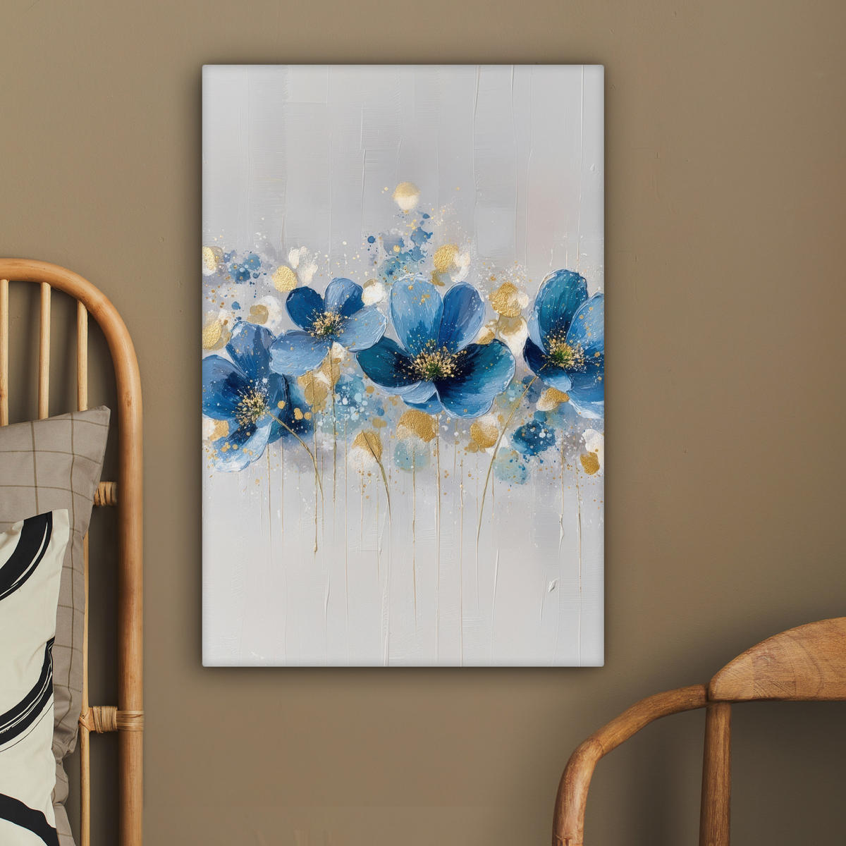 LEINWANDBILD Blumen - Blau - Abstrakt Wanddeko Schlafzimmer 60x90 cm - Hellgrau, Textil (60/90cm) - MuchoWow