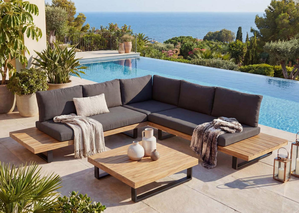 GARTEN-GARNITUR Schwarz, Braun, Grau - Schwarz/Braun, Holz - MCW