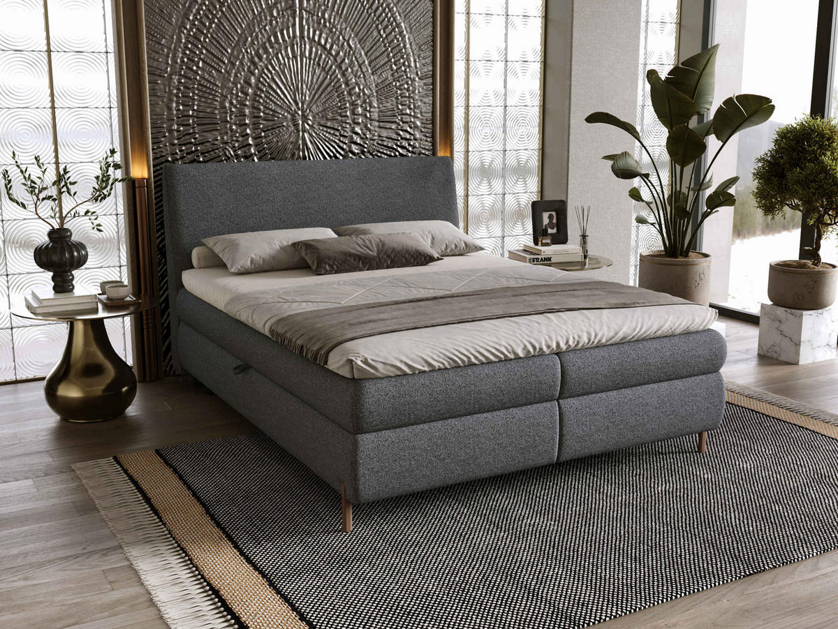 BOXBETT Evia - H3 - Dunkelgrau/Braun, Holzwerkstoff/Textil (160/200cm) - MIRJAN24