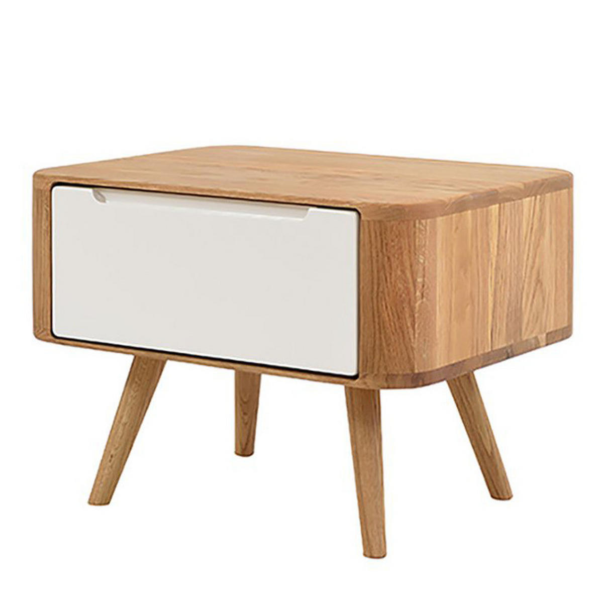 NACHTKOMMODE - Wildeiche teilmassiv, Weiß / Wildeiche - Wildeiche, Holz/Holzwerkstoff (55/40/42cm) - home24