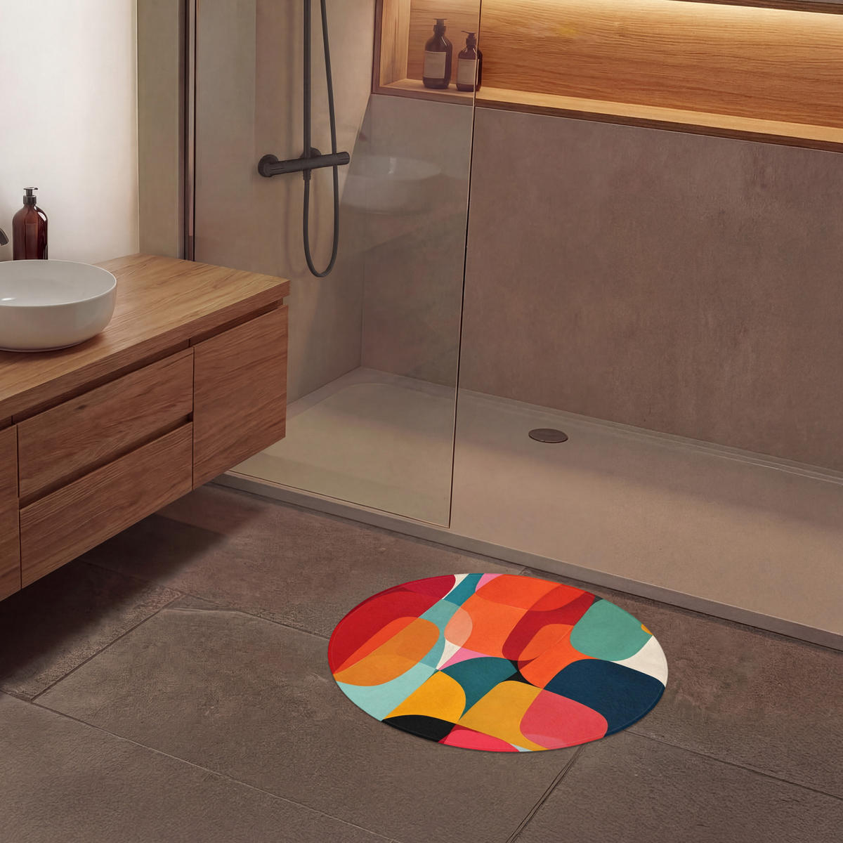 KOUPELNOVÁ PŘEDLOŽKA Tvary - barevné - abstraktní - letadla 70x70 cm - různobarevná, textil/plast (70/70cm) - OnlyWow