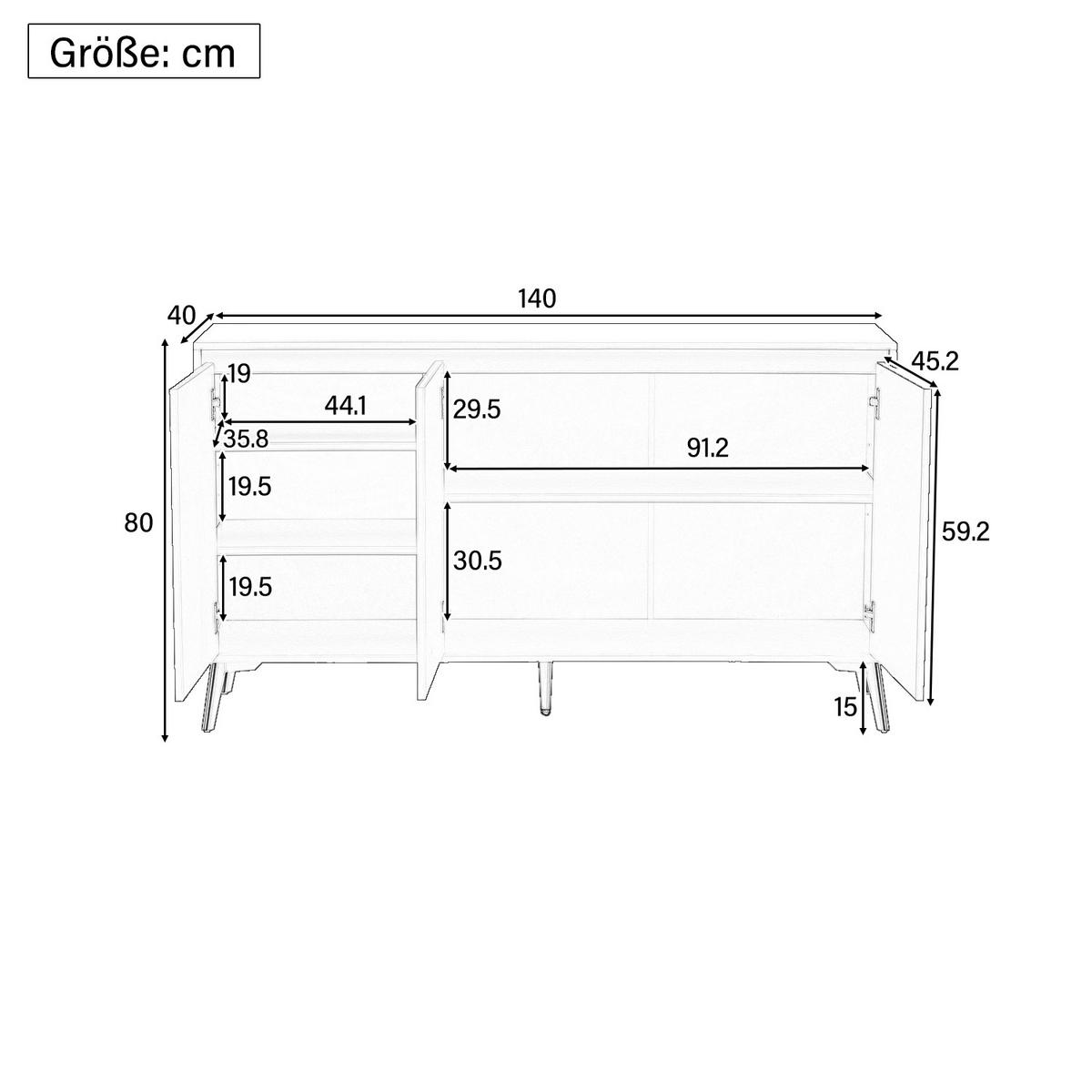 SIDEBOARD Schwarz Gold - Schwarz, Holzwerkstoff (140/80/40cm) - Urban Meuble