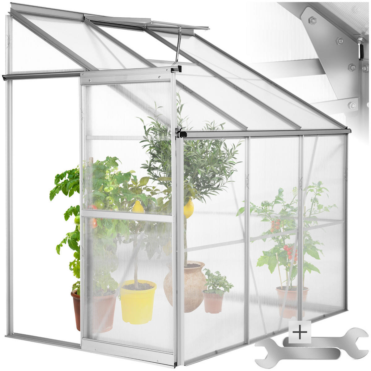 ANLEHNGEWÄCHSHAUS ,192 x 128 x 202 cm,transparent - Transparent, Metall (128/202/192cm) - tectake