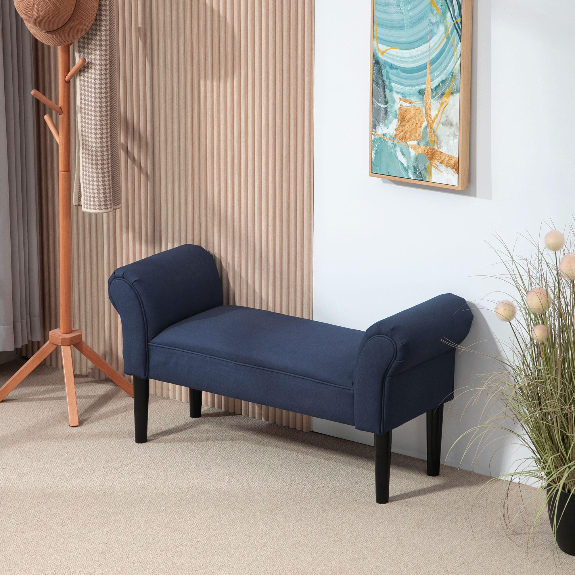 BETTBANK, Polsterbank, Sitzbank, Flurbank für Schlafzimmer, bis 130 kg Blau - Blau, Kunststoff (36/51/102cm) - HOMCOM