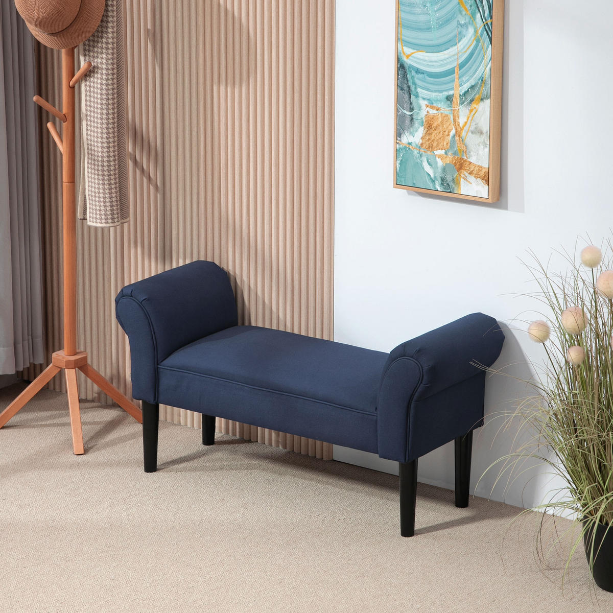BETTBANK, Polsterbank, Sitzbank, Flurbank für Schlafzimmer, bis 130 kg Blau - Blau, Kunststoff (36/51/102cm) - HOMCOM