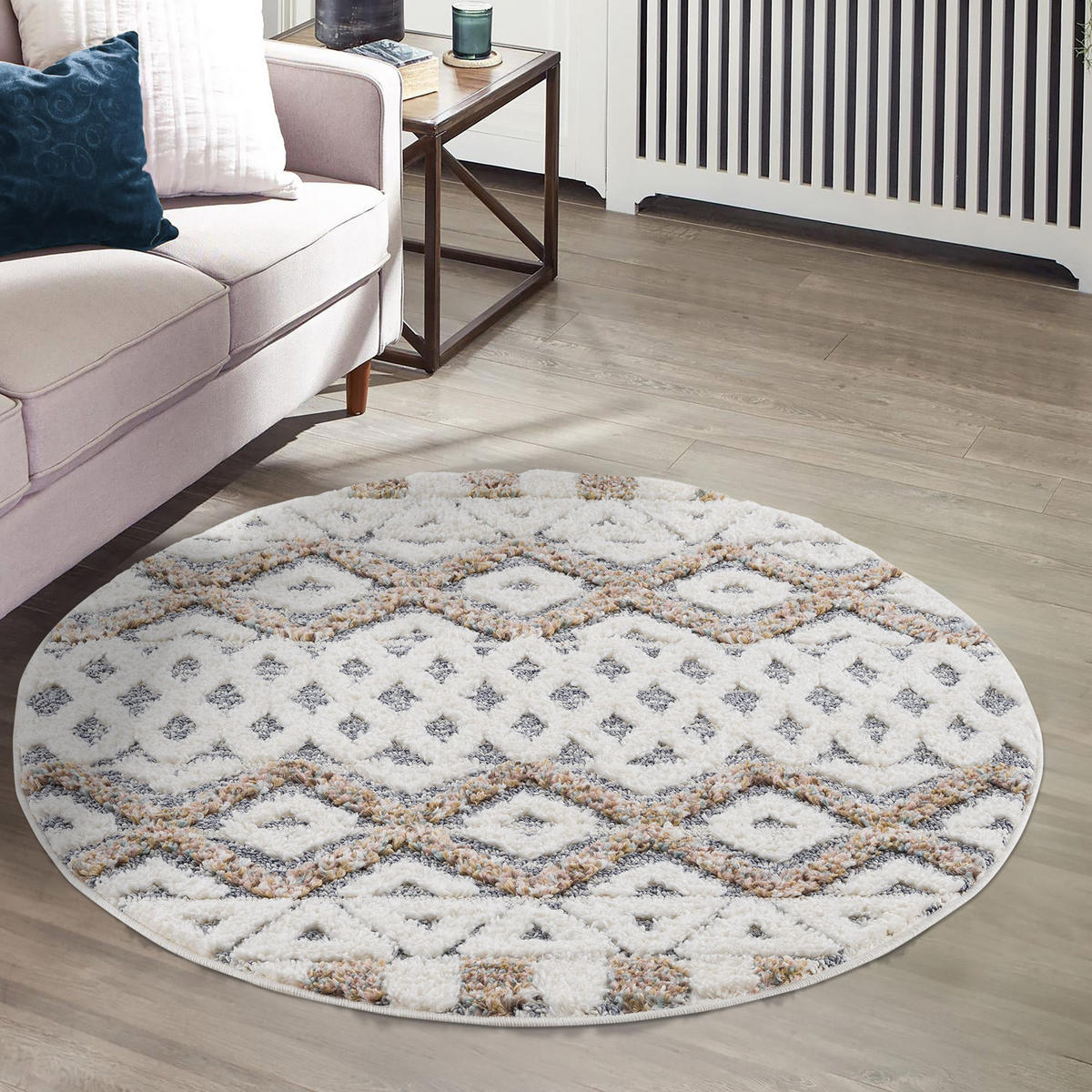 HOCHFLOR-TEPPICH Focus 3050 Grau 120 cm Rund - Multicolor/Creme, Textil (120/120cm) - carpet city