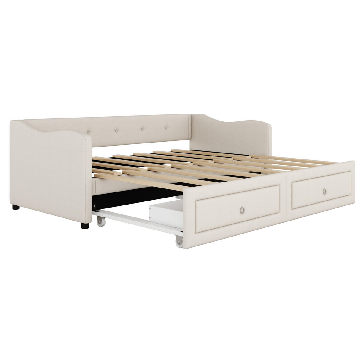 TAGESBETT 90/200 cm in Beige mit Ausziehbett und 2 Schubladen - Beige, Textil (90/200cm) - BEAOK
