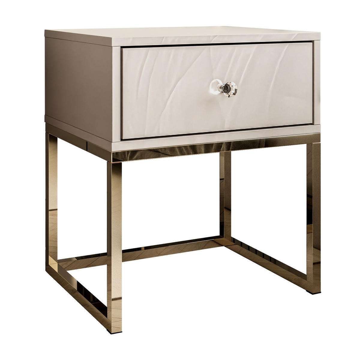 NACHTTISCH BLANCO KASZMIR auf verchromtem Gestell kaschmir/gold chrom - Goldfarben, Holzwerkstoff (45/52/37cm) - Lookway
