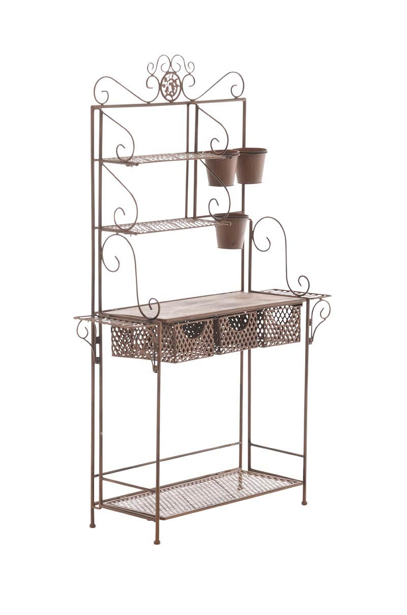PFLANZREGAL Jena Antik Ablagen 94x30x149cm Metall Antik-Braun Pflanztisch - Braun, Metall (94/149/30cm) - DELUKE